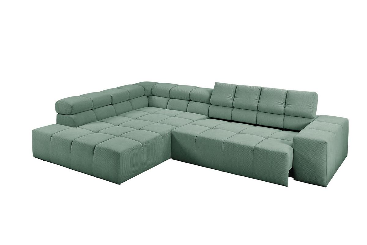 ECKSOFA MIT MOTORISCHEM SITZVORZUG NEVADA Grün Cord Relaxfunktion - Schwarz/Grün, Kunststoff/Textil (319/215cm) - KAWOLA