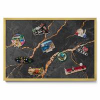 MAGNETTAFEL 60x40 cm Goldener Rahmen Verzierte Dunkle Marmoroptik - Schwarz Hochglanz, Metall (60/50/0.4cm) - TULUP