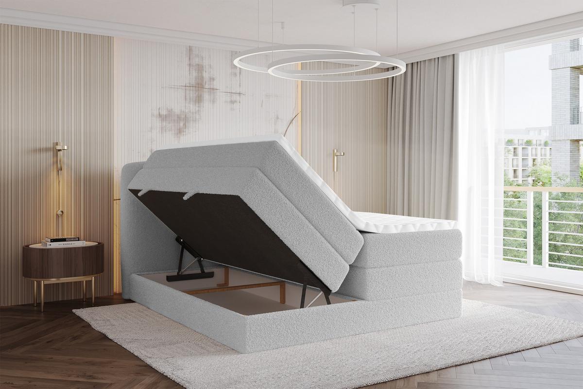 BOXSPRINGBETT mit Matratze H3/H4 - NINA KING - 140x200 cm Hellgrau - Hellgrau, Holzwerkstoff (140/200cm) - ALTDECOR