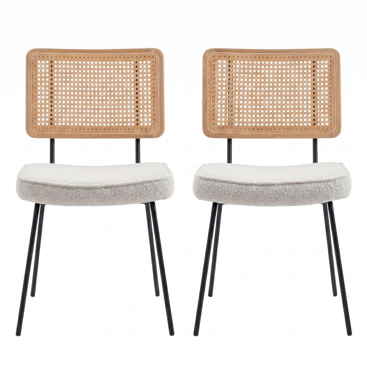 ESSZIMMERSTUHL 2er-Set Vintage PU-Leder Rattan-Optik Holz & Metallfüße - Creme, Textil (47/82/58cm) - Urban Meuble