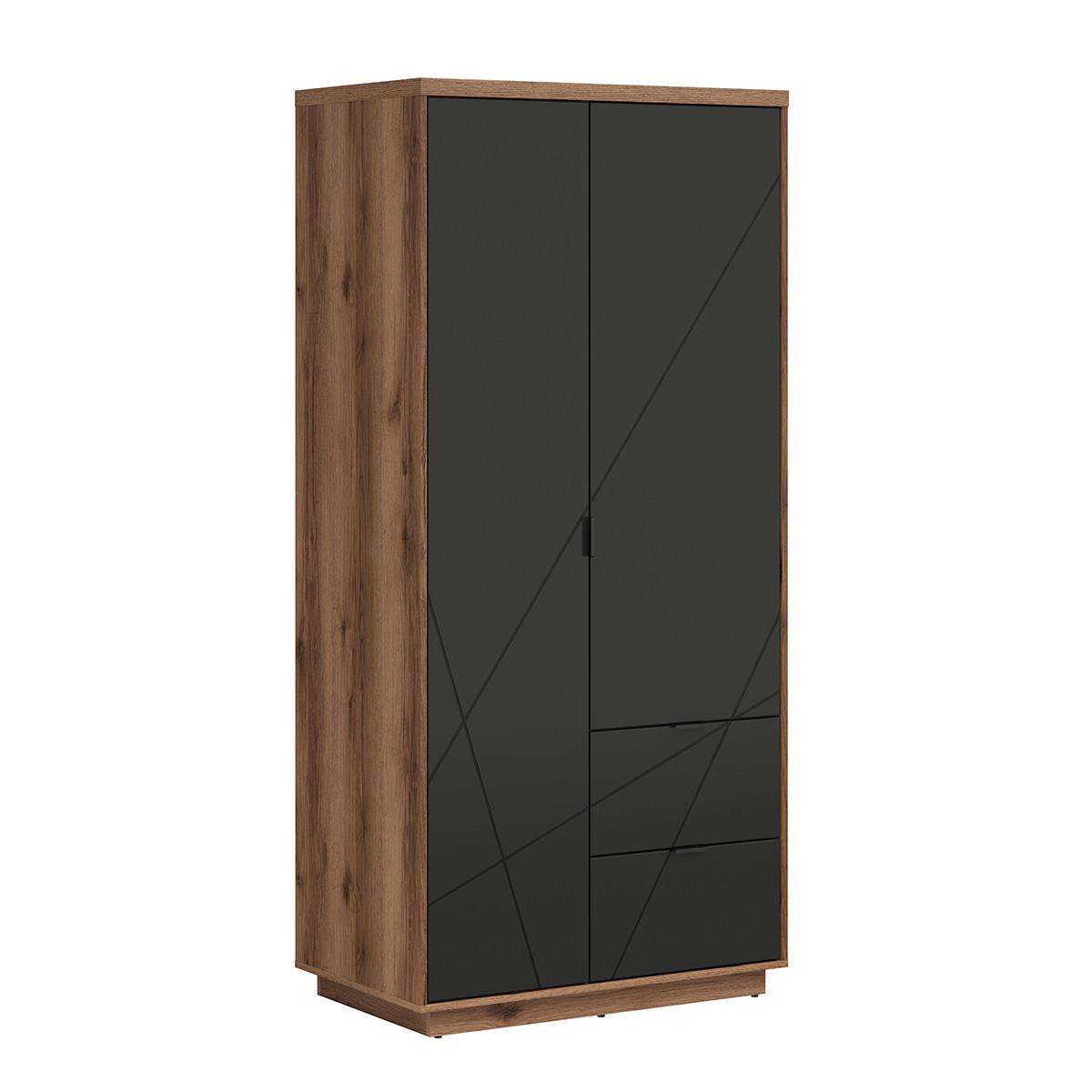 SCHRANK 2 Türen Sven Schwarz und Holz - Schwarz, Holzwerkstoff (94/201/57cm) - Petits-meubles