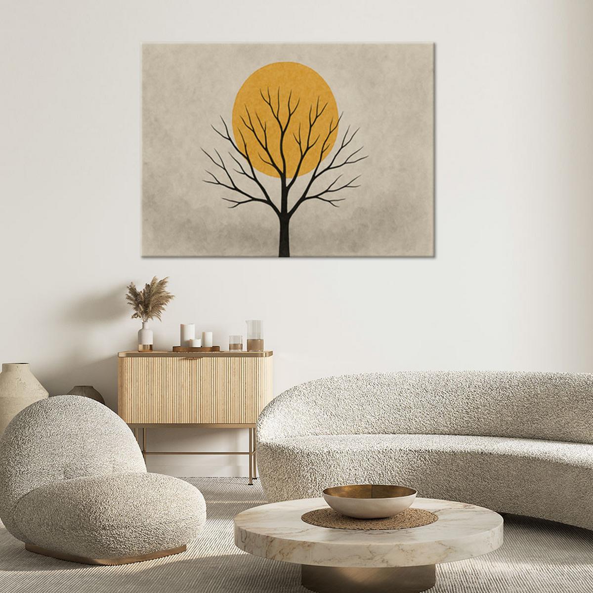 LEINWANDBILD Baum Sonne Minimalismus Beige 100x70cm - Grau, Textil (100/70cm) - Feeby