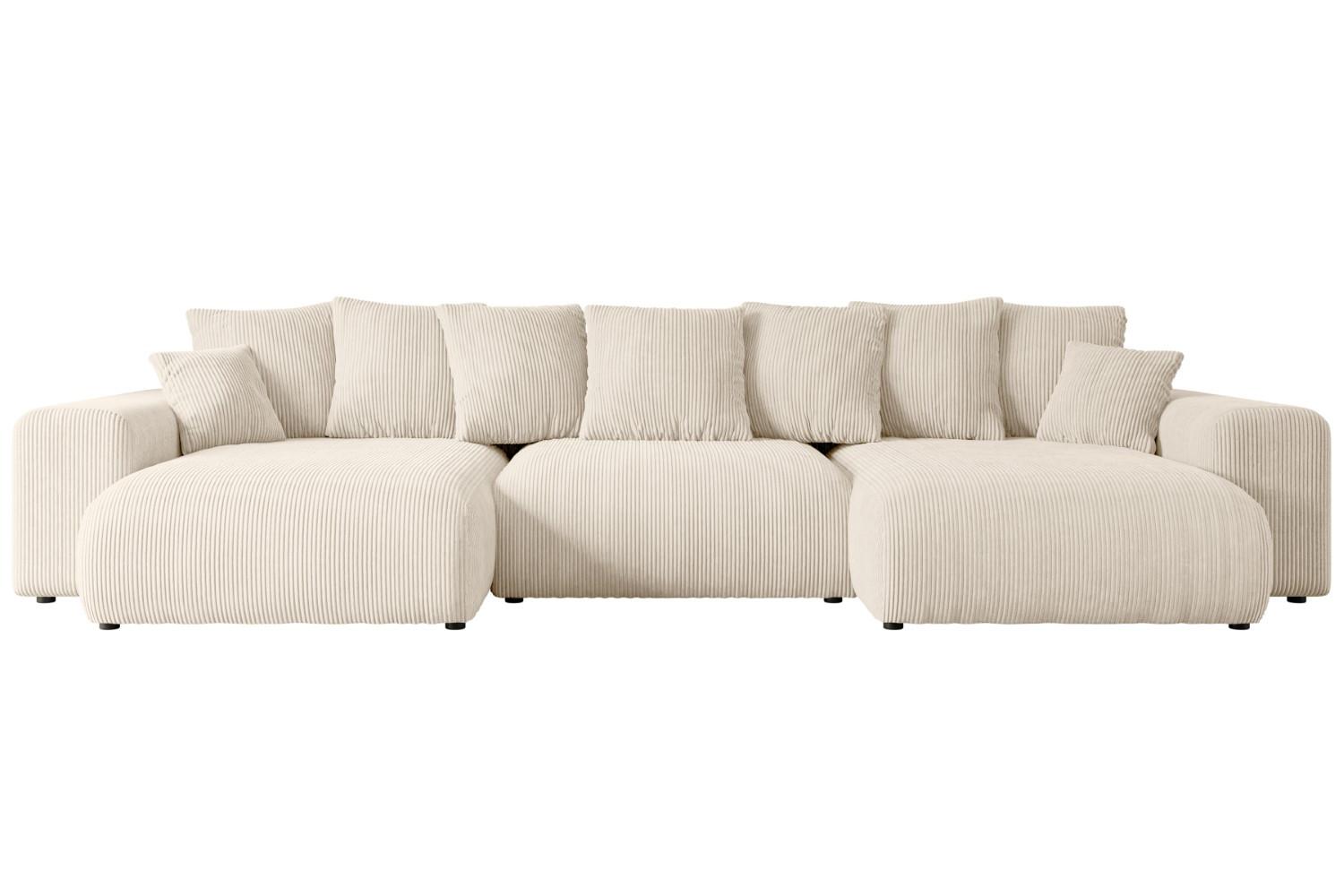 WOHNLANDSCHAFT mit Schlaffunktion ESKAR-U -364x176x72cm Beige Cord - Beige/Schwarz, Holzwerkstoff/Kunststoff (364/72/176cm) - ALTDECOR