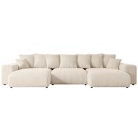 WOHNLANDSCHAFT mit Schlaffunktion ESKAR-U -364x176x72cm Beige Cord - Beige/Schwarz, Holzwerkstoff/Kunststoff (364/72/176cm) - ALTDECOR