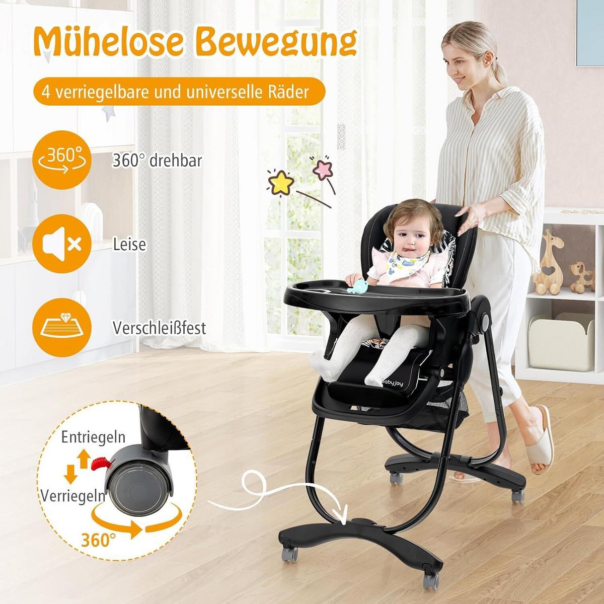 KINDERHOCHSTUHL Höhenverstellbar schwarz - Schwarz, Kunststoff (102/92/55cm) - COSTWAY