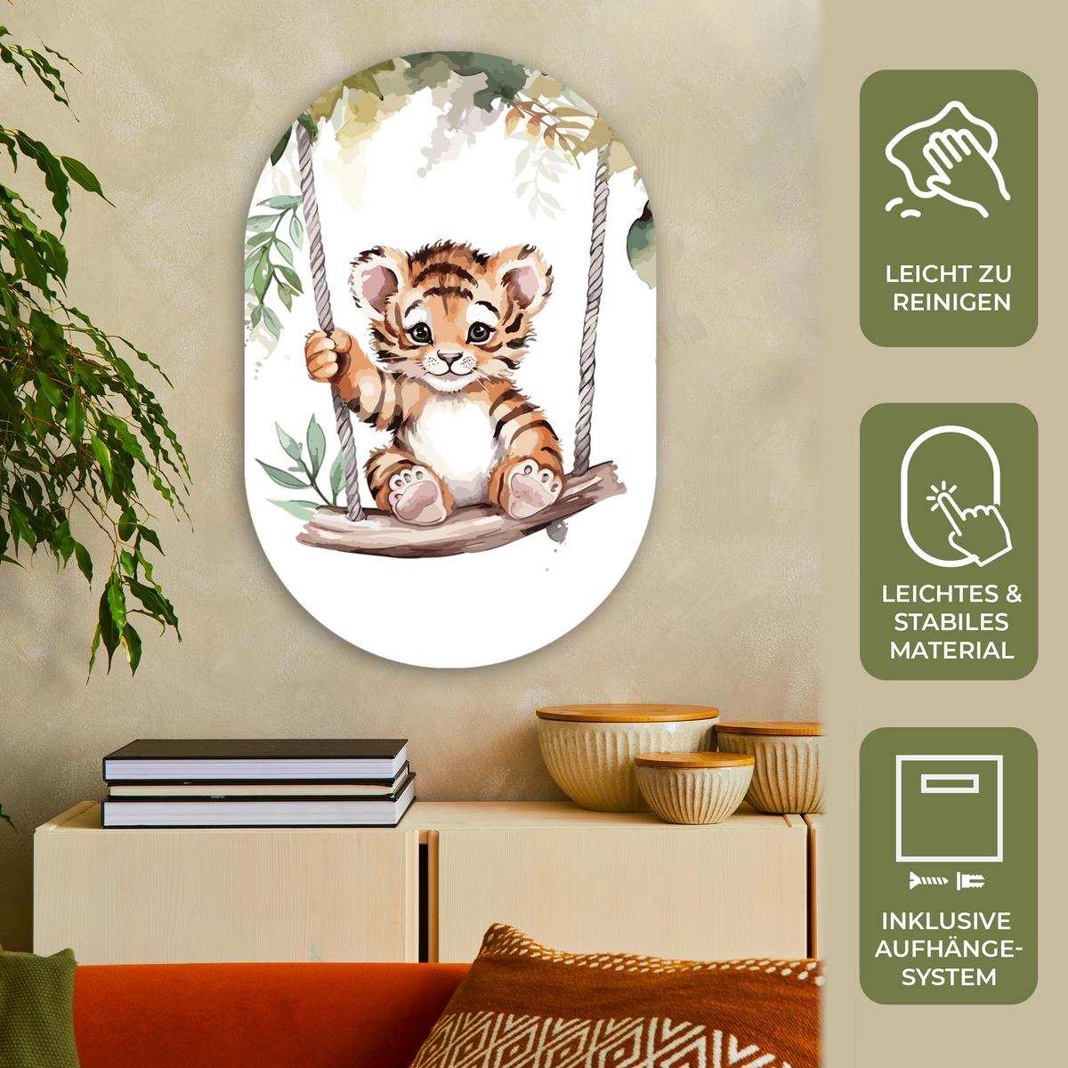 WANDBILD Tiger - Tier - Kinder - Dschungel Wanddeko Schlafzimmer 60x90 cm - Dunkelorange, Kunststoff (60/90cm) - MuchoWow