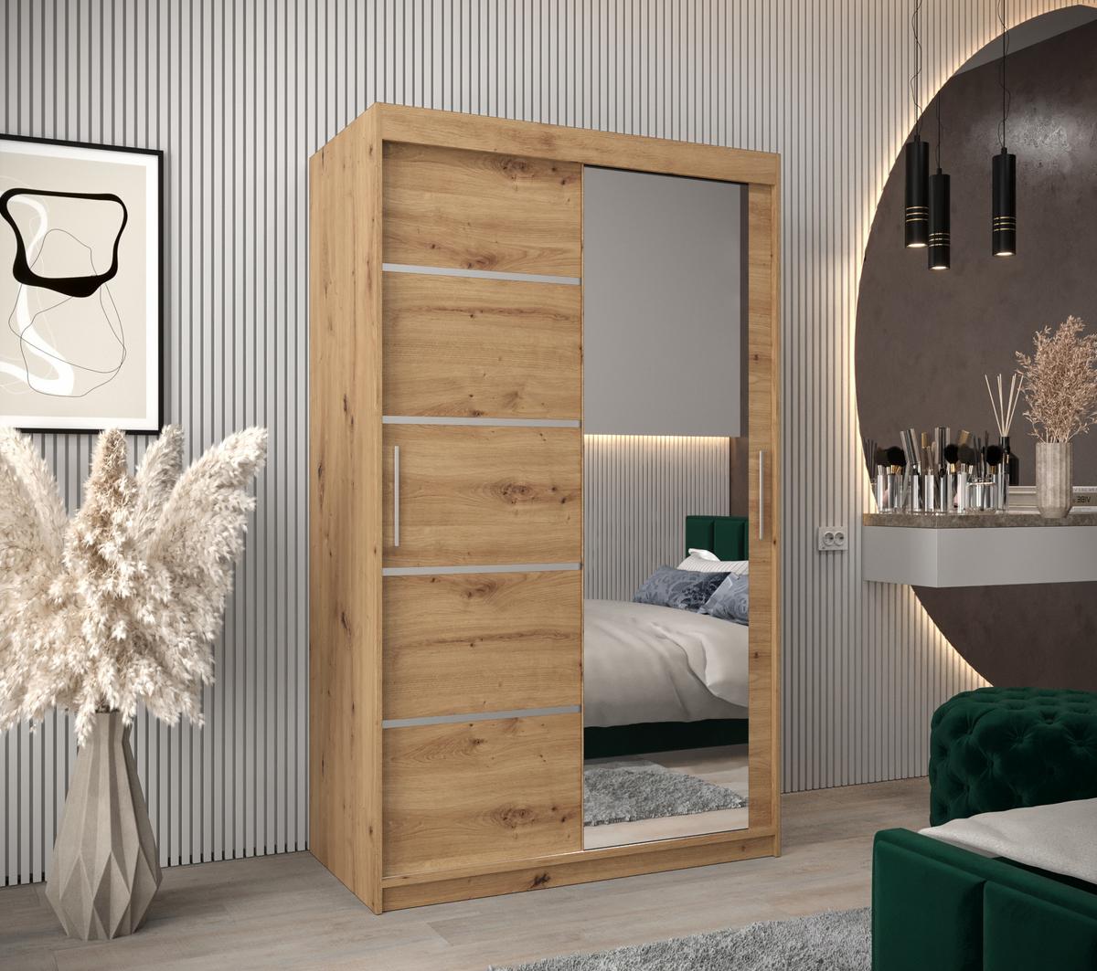 SCHWEBETÜRENSCHRANK 200/120/62 2-türig - Silberfarben/Eiche Artisan, Holz/Kunststoff (120/200/62cm) - MÖBEL KRYSPOL