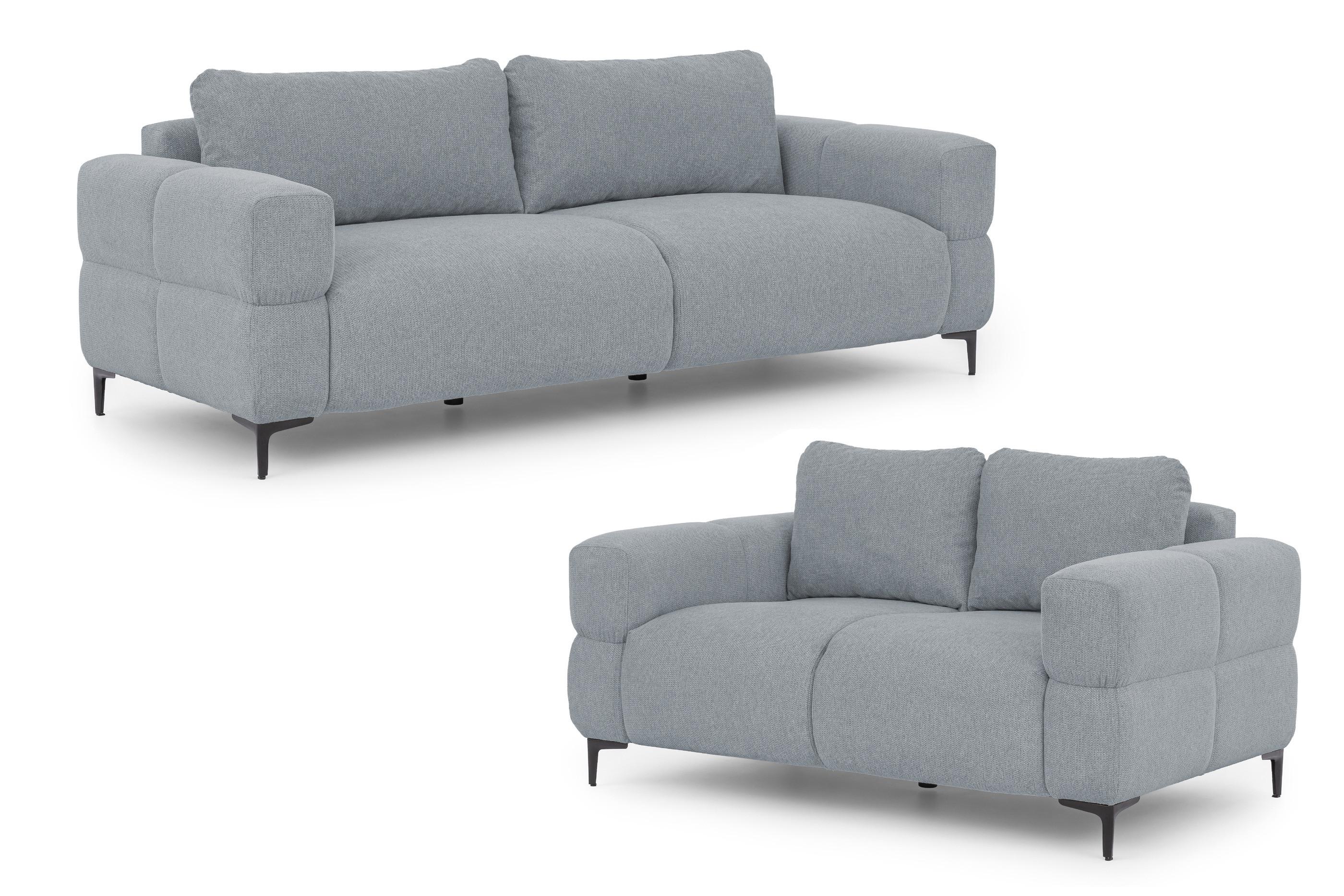 SITZGARNITUR 3+2 Cardea in Bubble-Optik aus weichem Grau Strukturstoff mit hohem Sitzkomfort - Schwarz/Grau, Holz/Textil (217/80/97cm) - S-Style Möbel