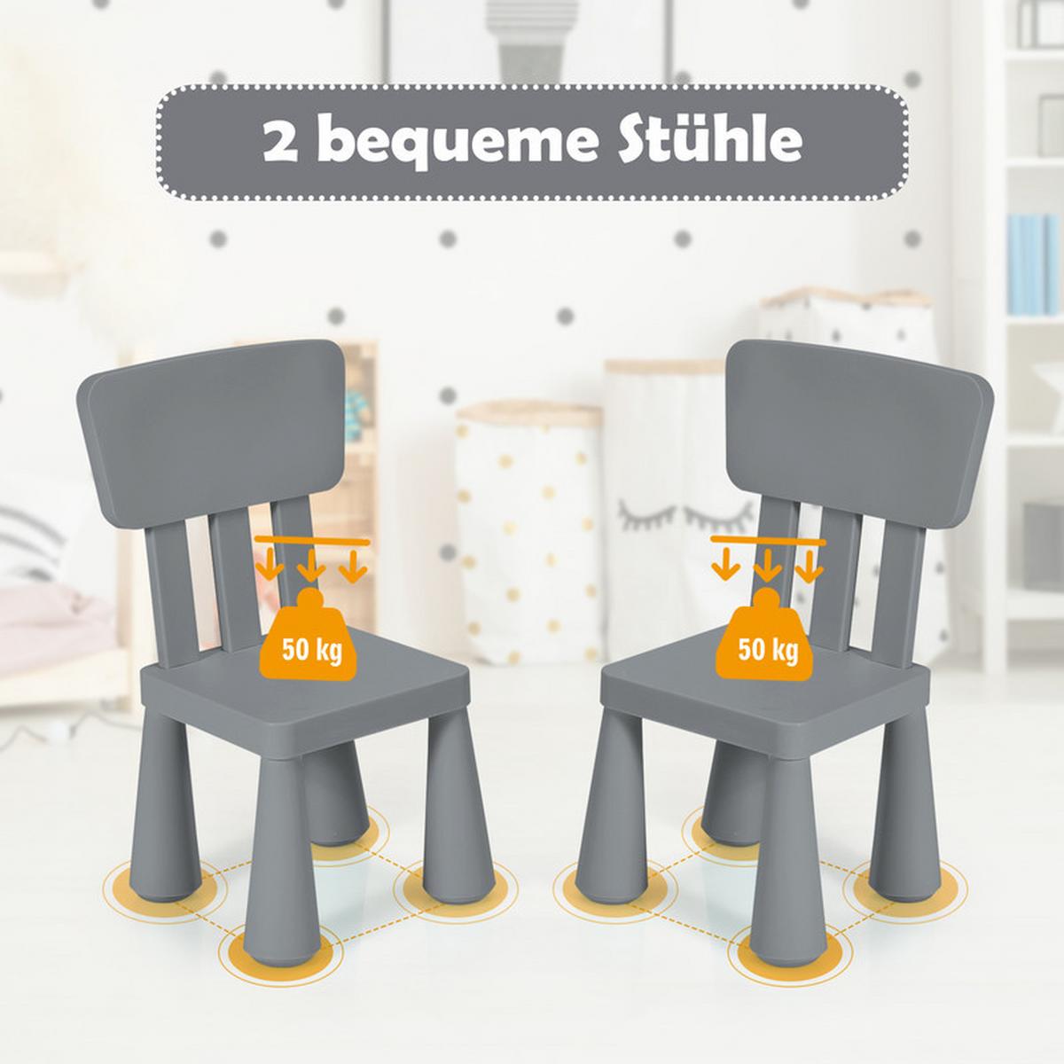 KINDERTISCH mit 2 Stühlen grau(3-tlg) - Grau, Kunststoff (76.5/49.5/54.5cm) - COSTWAY