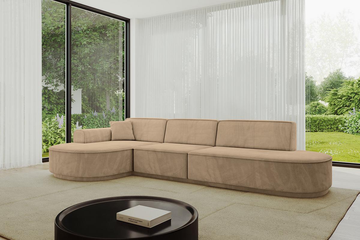 ECKSOFA Ottomane Links MARI-L2-v3 - 328x171x83 cm Taupe Velours - Taupe/Schwarz, Holzwerkstoff/Kunststoff (328/171cm) - ALTDECOR