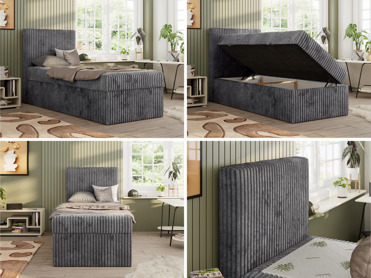 JUGENDBETT TILIO 90/200 - Grau - H3 - Links Seite - Grau, Textil (90/200cm) - MKS