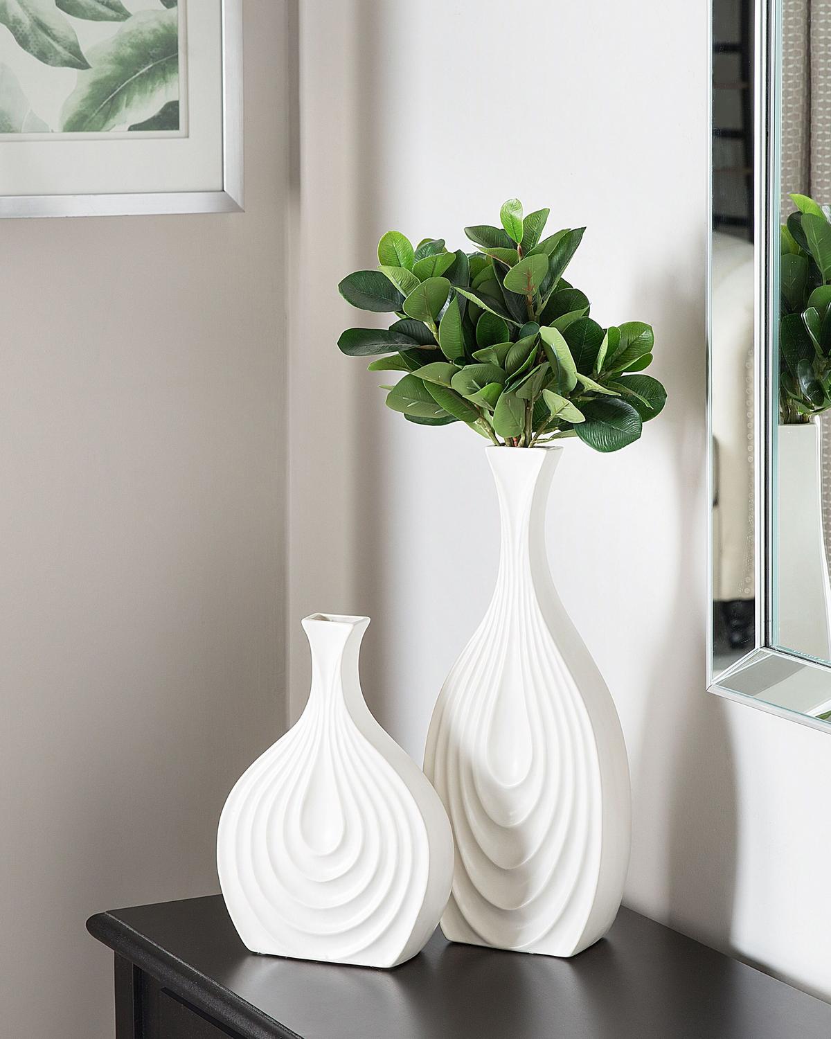 DEKOVASE Keramik weiß Thapsus - Weiß, Keramik (39cm) - Beliani