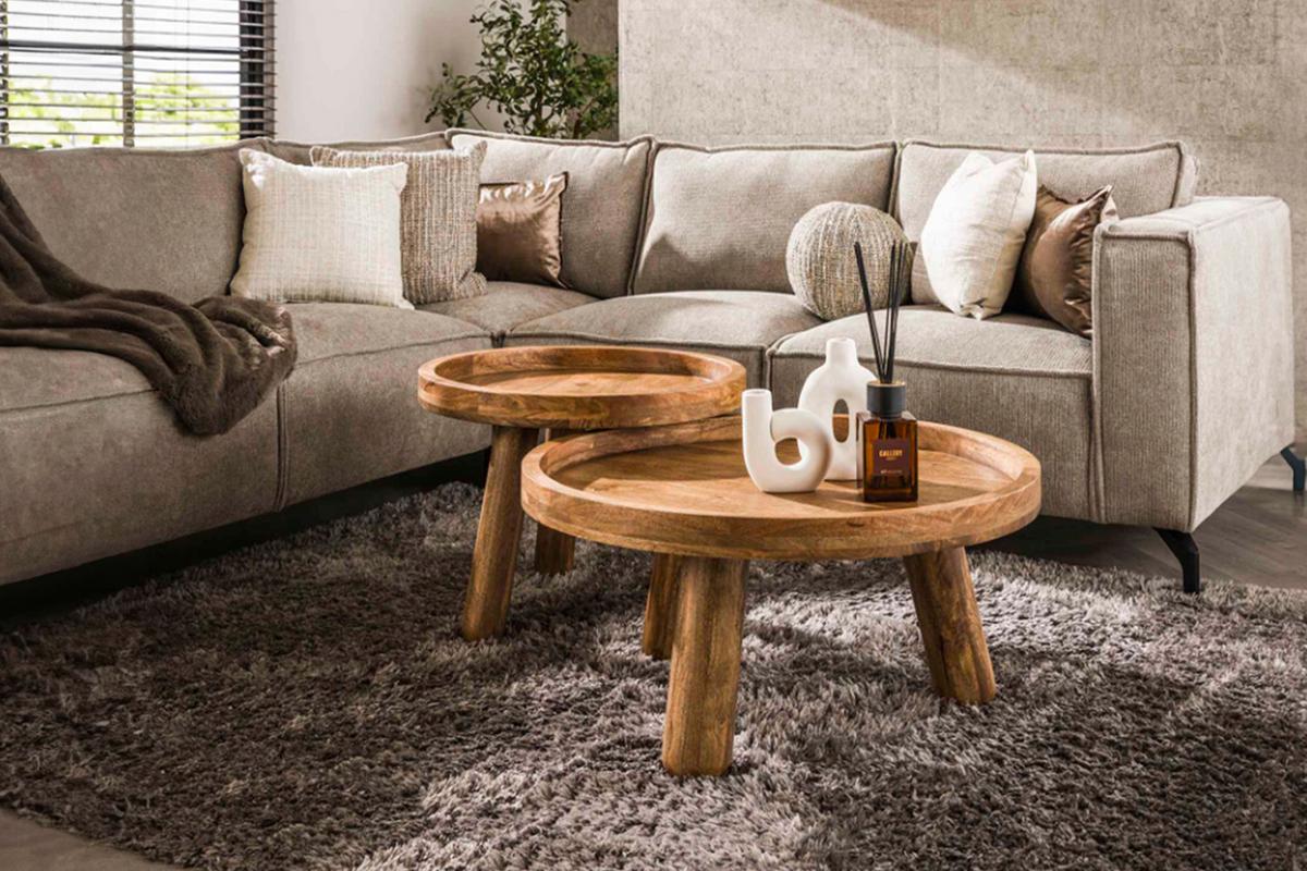 COUCHTISCH FLORA 2ER SET Braun Mango - Braun, Mangoholz/Holz (80/80/41cm) - KAWOLA