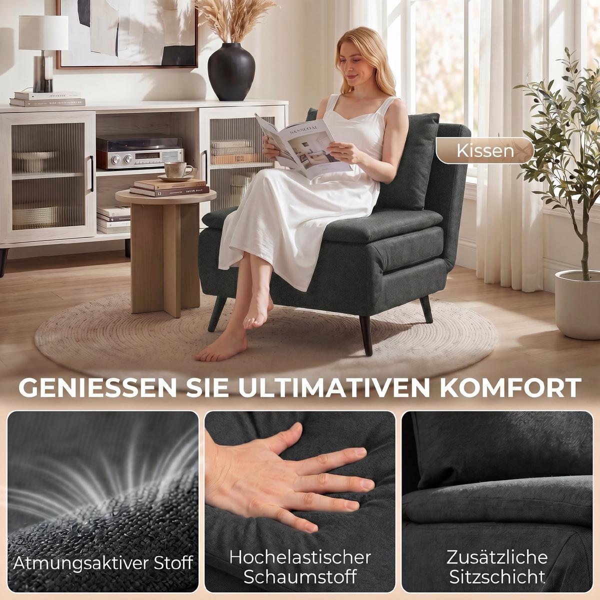 SCHLAFSESSEL Polyester Dunkelgrau - Dunkelgrau, Textil/Metall (89/79/90cm) - HOMCOM