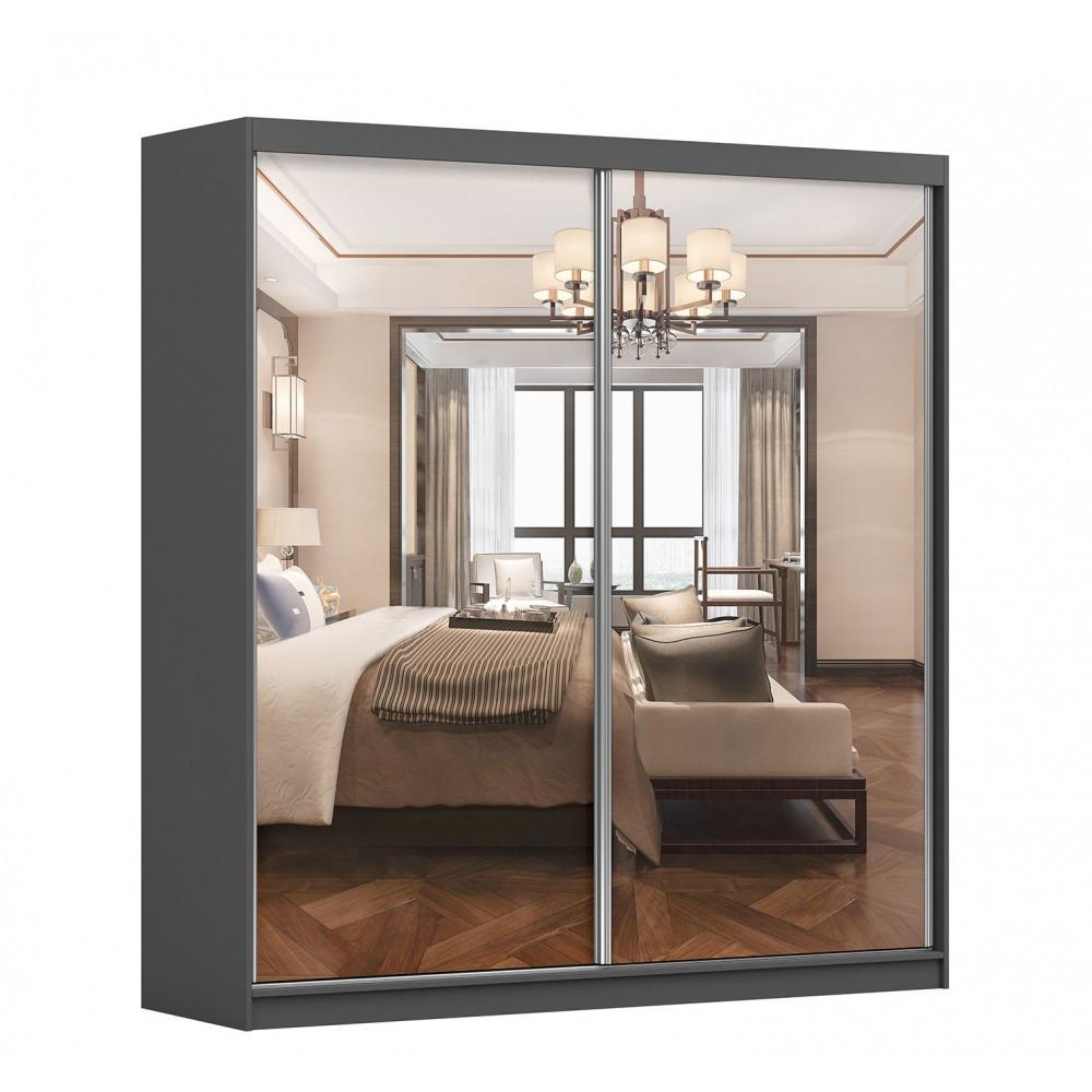 SCHWEBETÜRENSCHRANK Multi 20 Grau/Weiß mit Spiegel, mit LED-Beleuchtung 203 cm - Alufarben/Weiß, Glas/Holzwerkstoff (203/218/61cm) - imoebel24