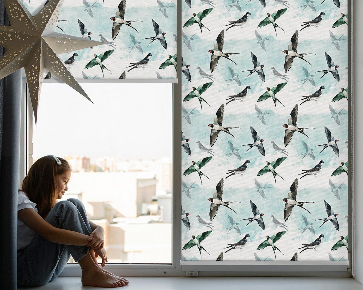 INNENROLLO - Fensterrollo - Rollo - 110x140 cm - Schwalben - Schwarz, Kunststoff (110/140/0.5cm) - TULUP