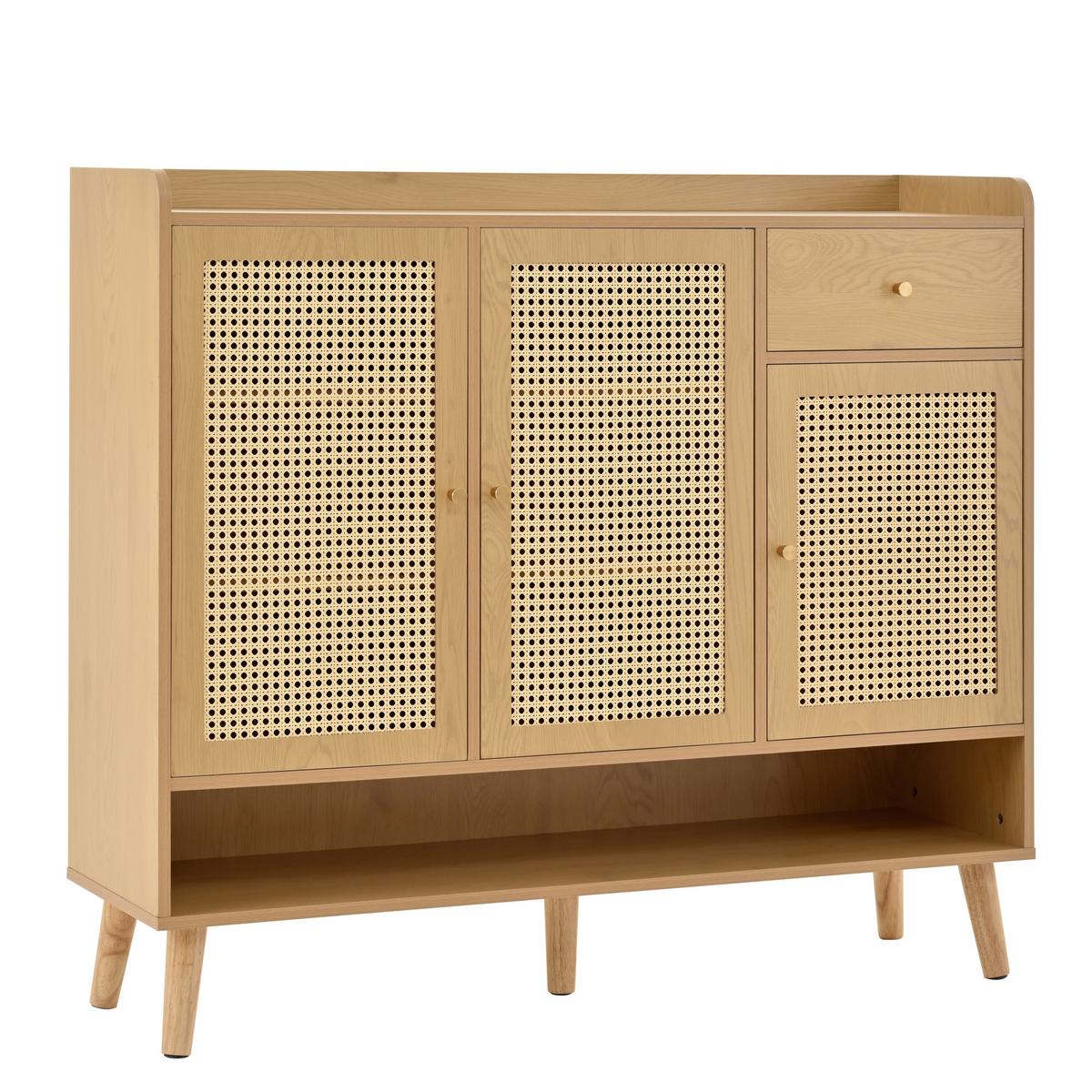 SCHUHSCHRANK natur rattan-optik mit 3 türen und schublade - Naturfarben, Holzwerkstoff (120/106/35cm) - Urban Meuble