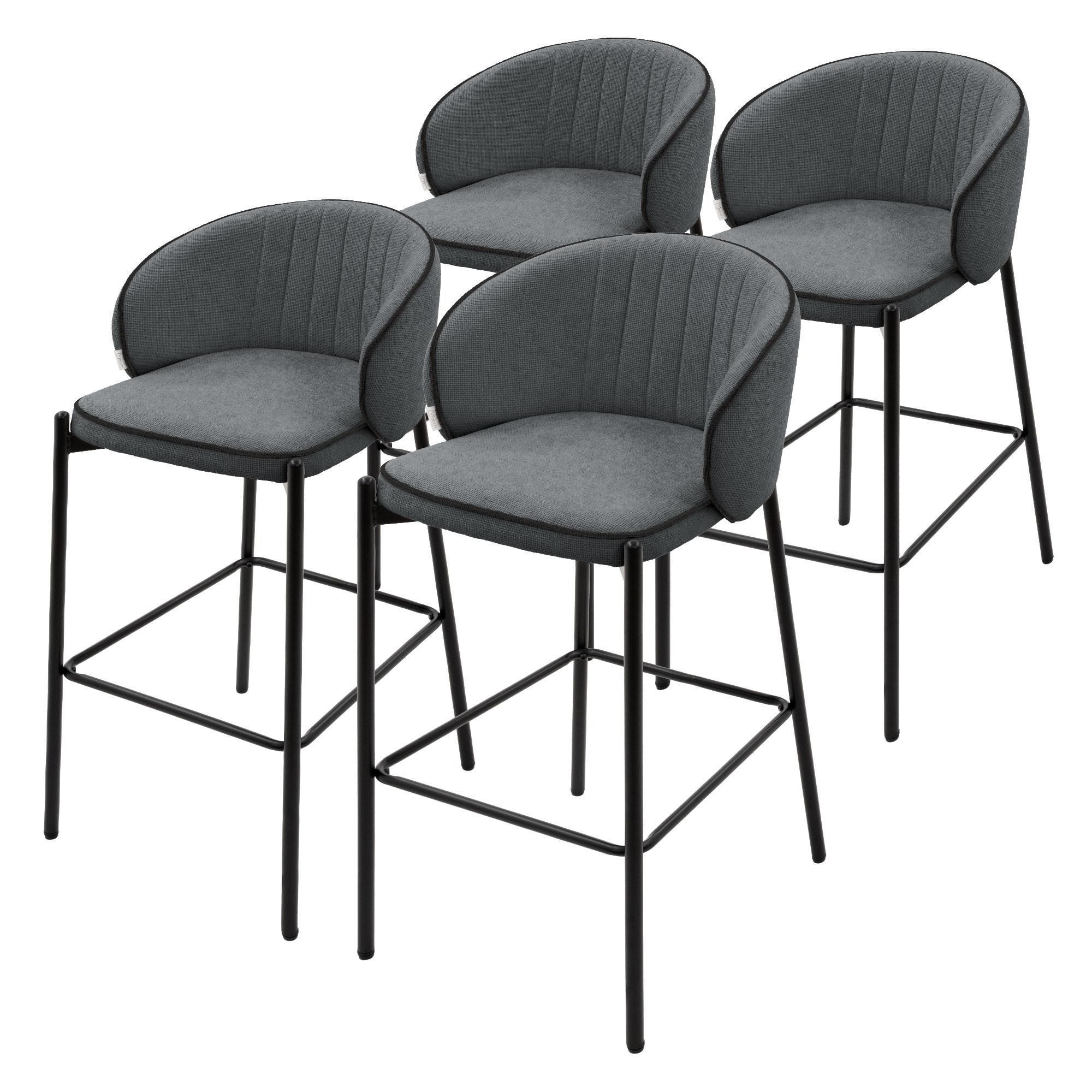 BARHOCKER 4er Set Anthrazit mit Stoffbezug - Anthrazit/Schwarz, Textil/Metall (50/101/54cm) - ML-DESIGN
