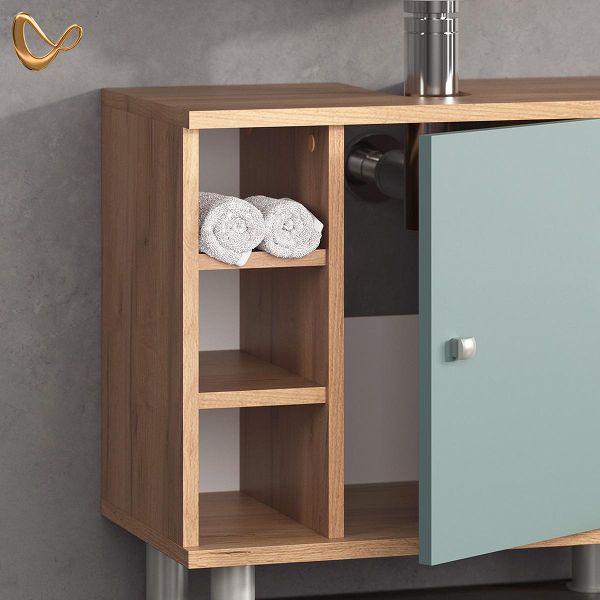 WASCHBECKENUNTERSCHRANK Fucino Grün/Goldkraft Eiche 60 x 54 cm - Honigeiche/Grün, Holzwerkstoff (60/54/32cm) - Livinity®