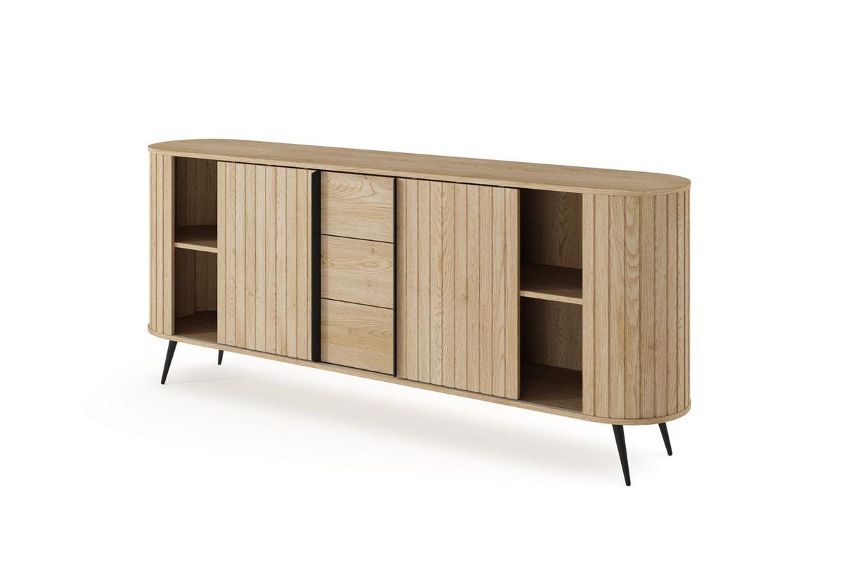 SIDEBOARD CARA 196x40,2x81,8 cm mit 3 Schubladen und 2 Türen Eichefarben - Braun, Holzwerkstoff (196/81.8/40.2cm) - MASSENO