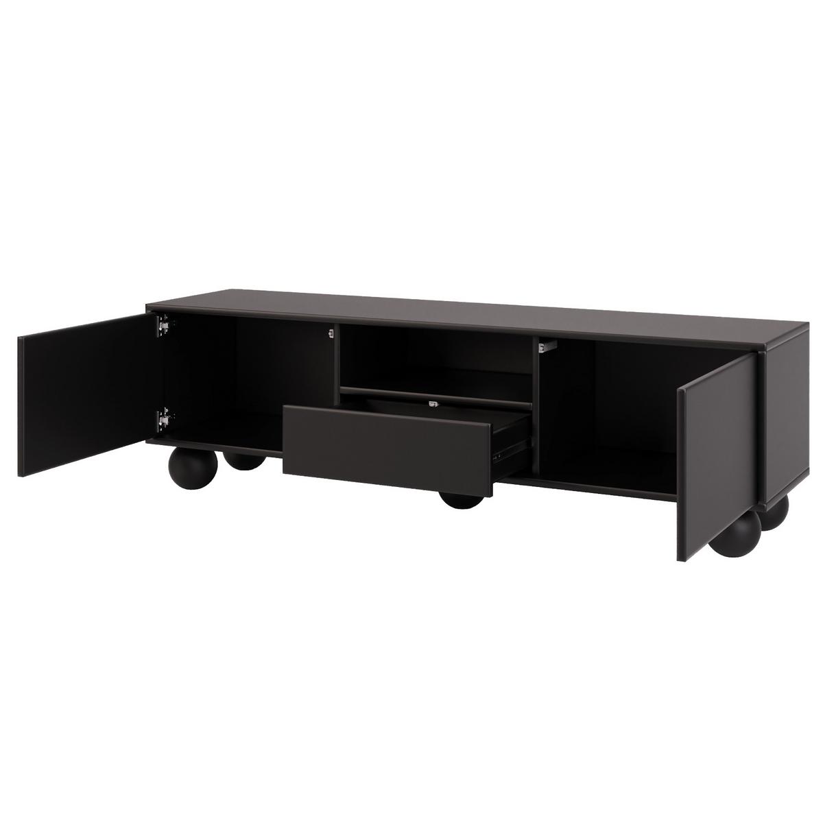 LOWBOARD Adel mit 2 Türen 1 Schublade und runden Füßen, 154 cm, Griffloss, Schwarz - Schwarz, Holzwerkstoff (154/46/38cm) - Beautysofa