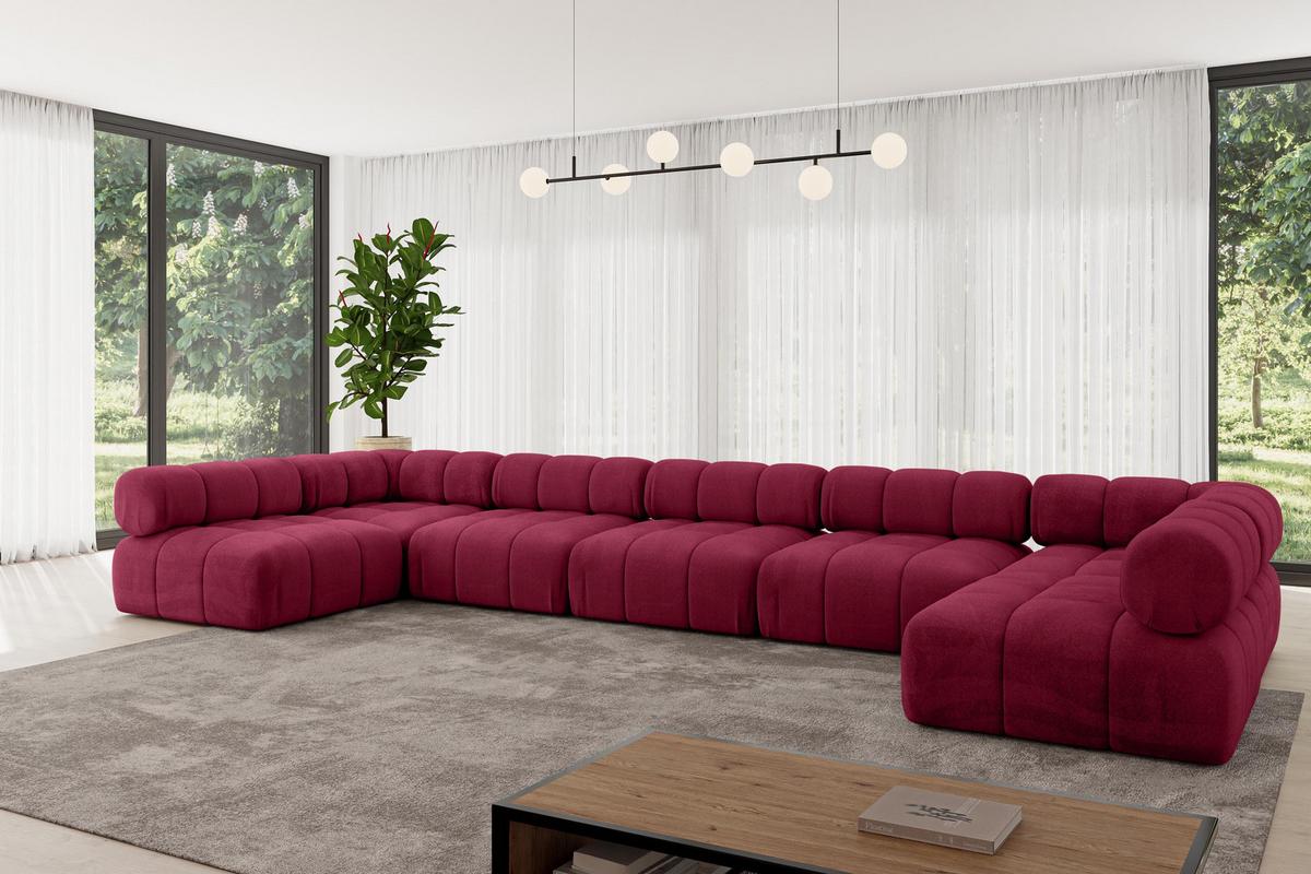 WOHNLANDSCHAFT modulares Sofa Garvo-U3 - 475x190x70 cm Bordeauxrot Velours - Bordeaux, Holzwerkstoff/Textil (475/70/190cm) - ALTDECOR