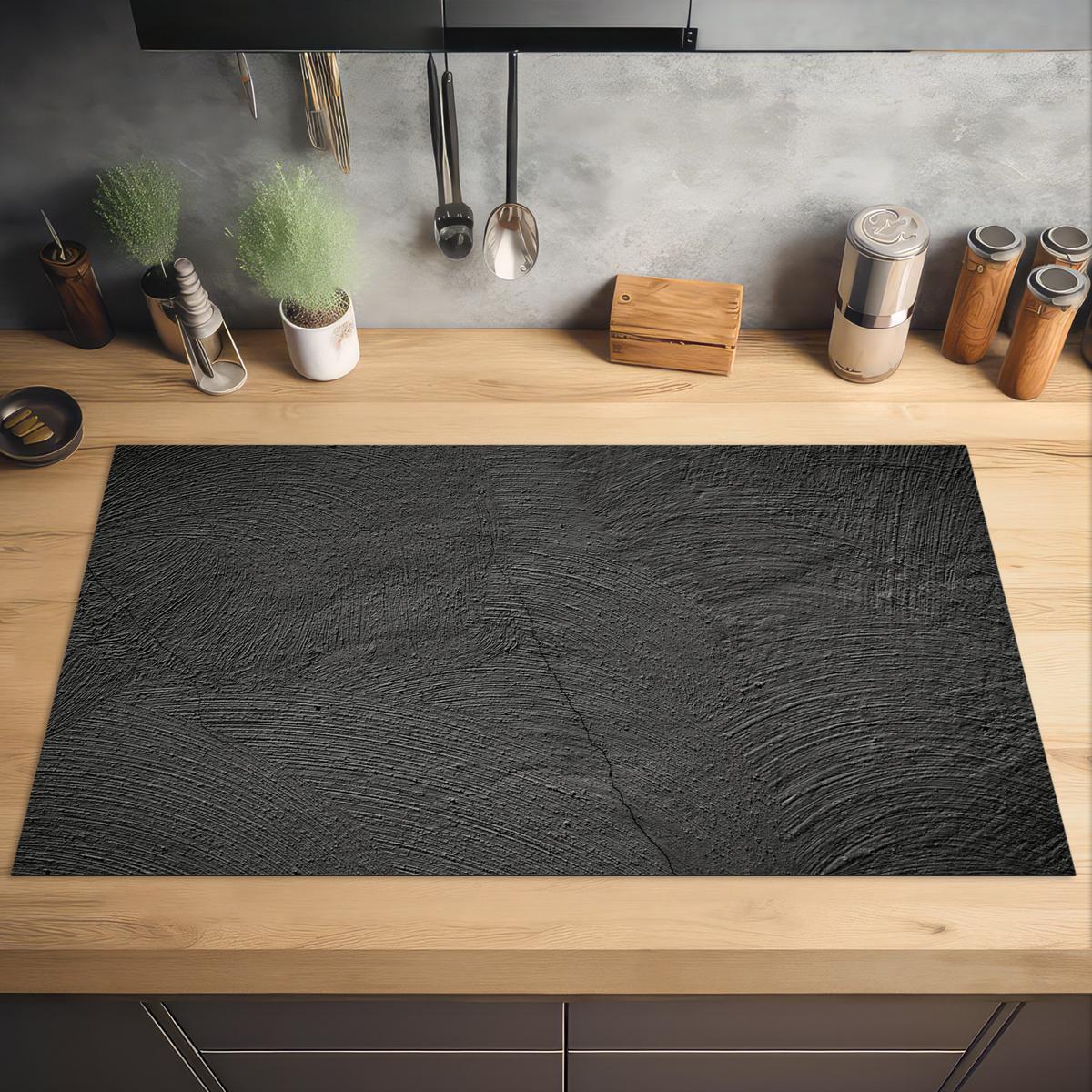 HERDABDECKPLATTE Beton - Schwarz - Industriell Induktionsschutz 91.2x52 cm - Anthrazit, Kunststoff (91.2/52/0.2cm) - MuchoWow