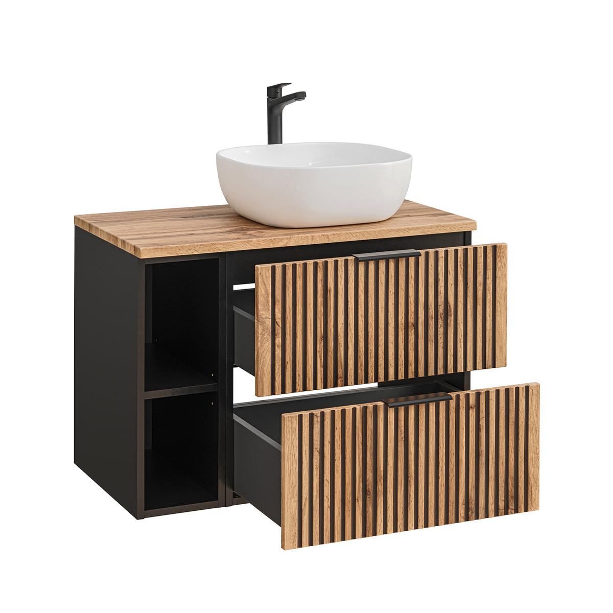 WASCHTISCH 80.6cm Gaia Holz in Eichenoptik und Schwarz - Schwarz, Holzwerkstoff (80.6/59/46cm) - Petits-meubles