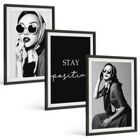 BILDER SET 3er Set - 40x60 cm Schwarzer Rahmen - Stilvolle Porträts von Frauen mit Brille - Schwarz, Kunststoff (40/60cm) - TULUP