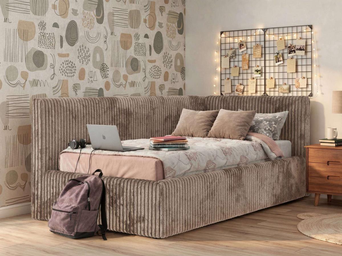 POLSTERBETT TILVO 90/200 - Braun Cord - Taschenfederkernmatratze - Rechts - Braun, Textil (200/90cm) - MKS