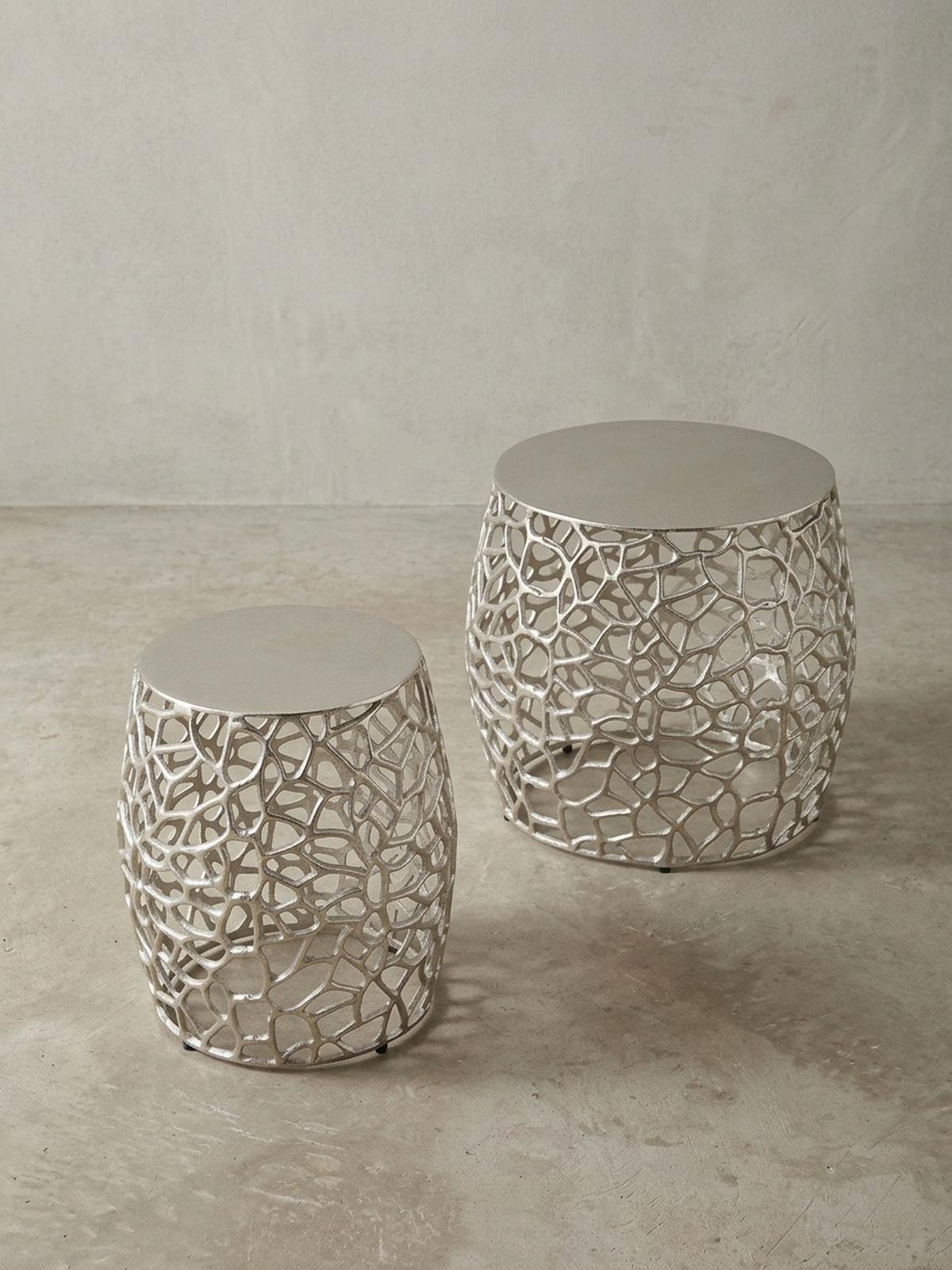 BEISTELLTISCH Set – Silber Aluminium Aststruktur vielseitig einsetzbar - Silberfarben, Metall (46/46/42cm) - KADIMA DESIGN