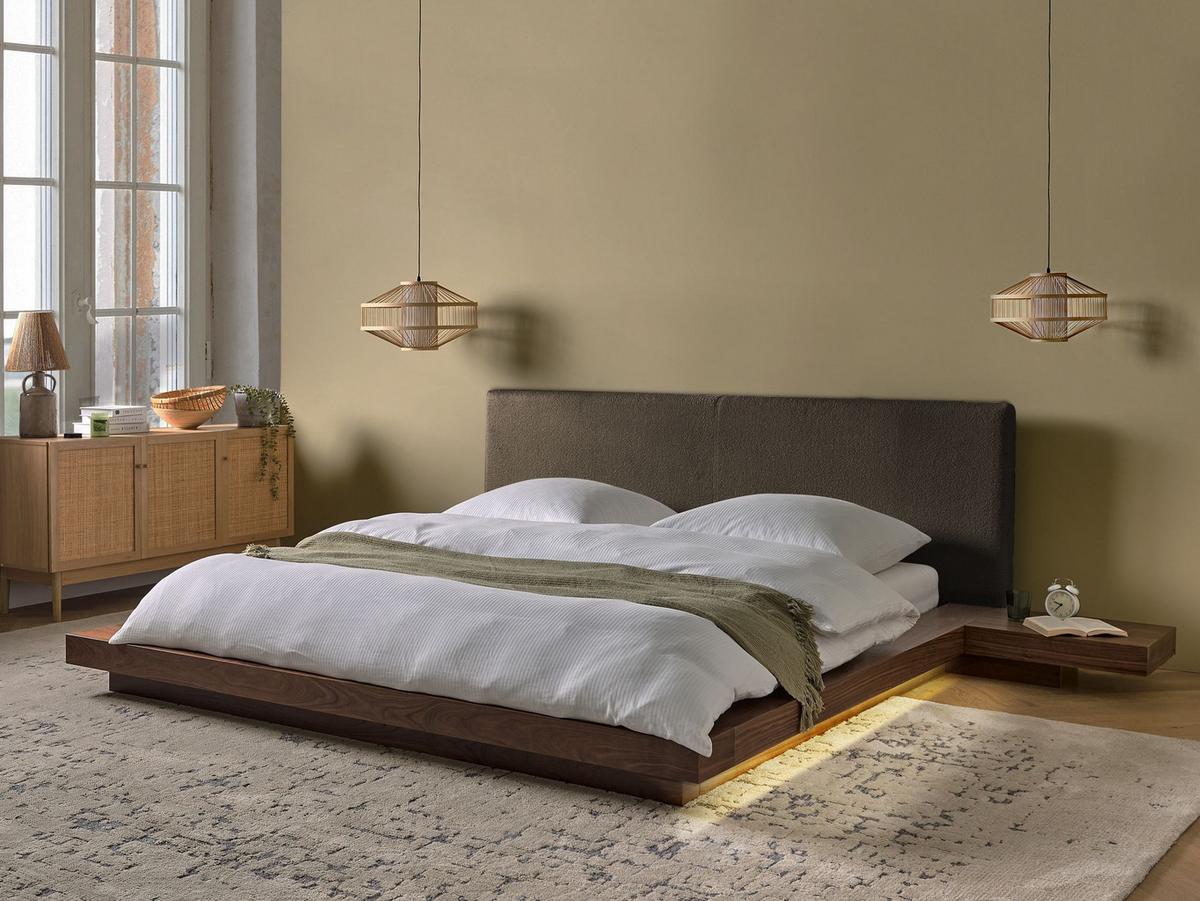 BETT mit LED 180/200 cm MDF-Platte Taupe Zen - Taupe, Holz (180/200cm) - Beliani