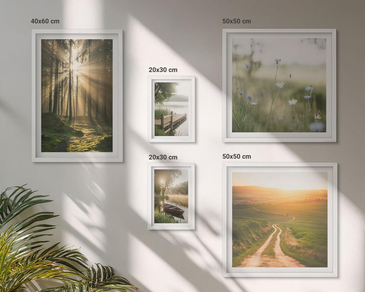 BILDER SET 5er Set - 50x50 cm & 20x30 cm & 40x60 cm Weißer Rahmen - Gemalte Zitruslandschaften - Weiß, Kunststoff (40/60cm) - TULUP
