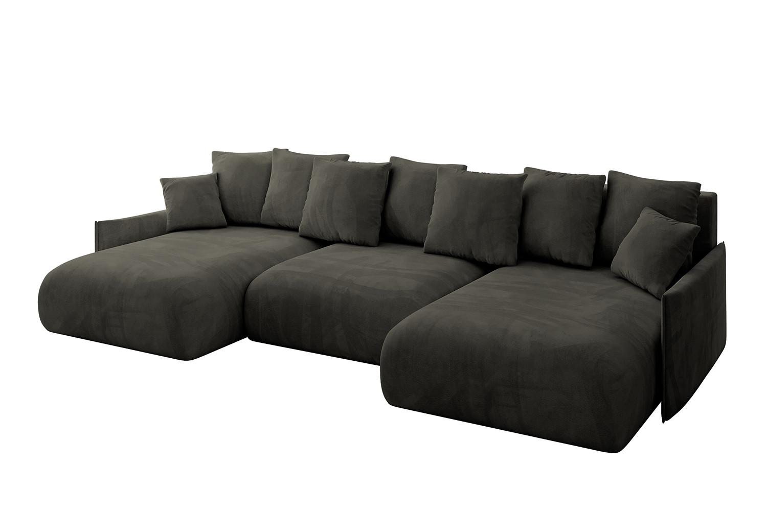 WOHNLANDSCHAFT mit Schlaffunktion und Bettkasten ONESK-U-v1 317x177x72 Schwarz Velours - Schwarz, Holzwerkstoff/Kunststoff (317/72/177cm) - ALTDECOR