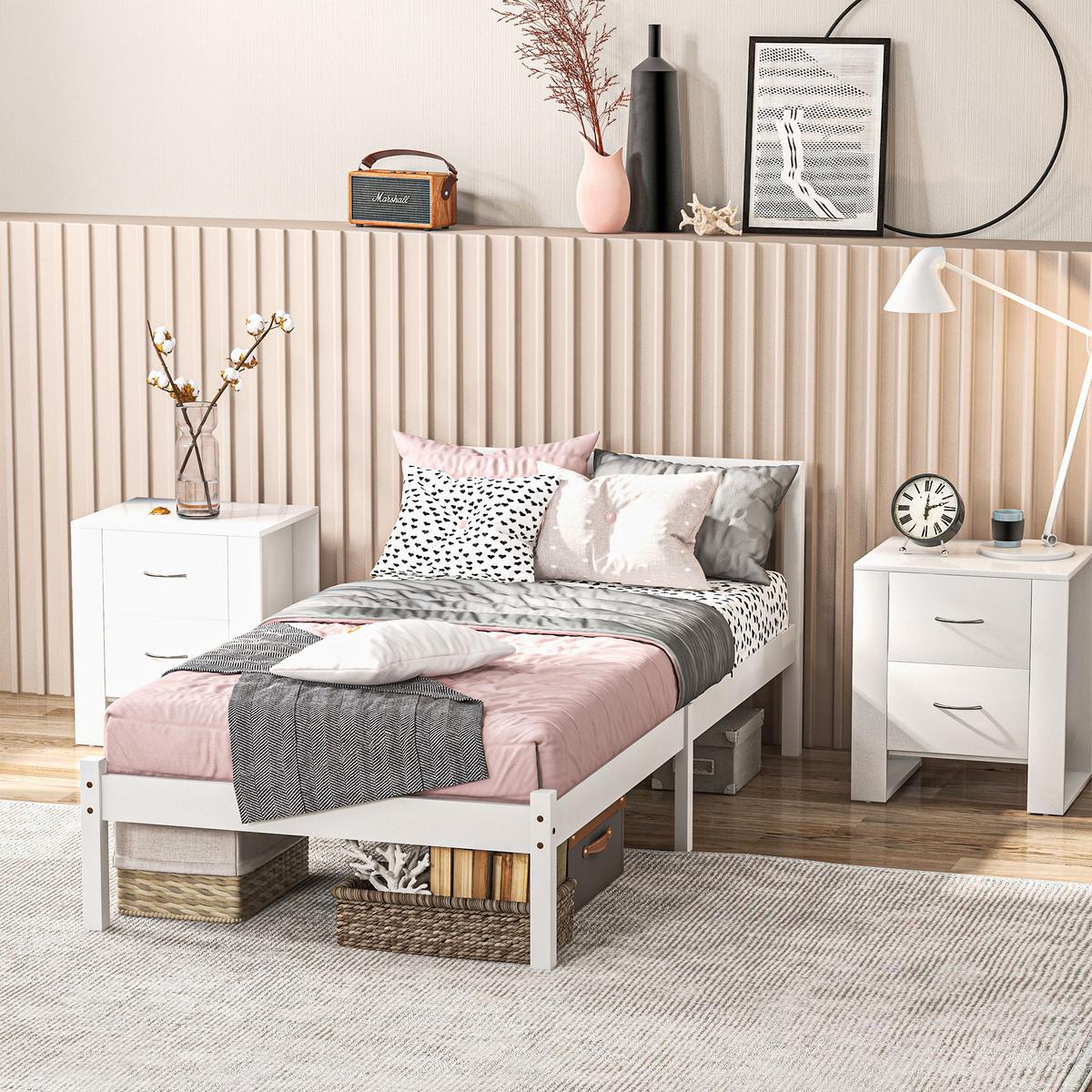 BETTRAHMEN mit Kopfteil für Schlafzimmer 208/96/70 cm - Weiß, Holz - HOMCOM