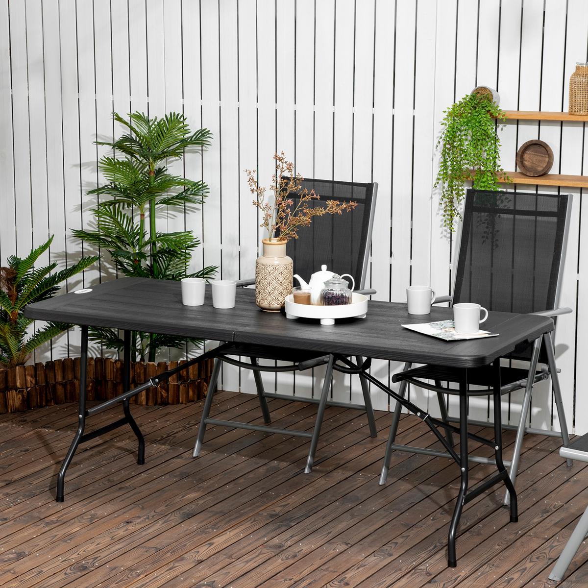 GARTENTISCH, Dunkelgrau, Stahl, HDPE - Dunkelgrau, Metall (180/75.5/73cm) - Outsunny