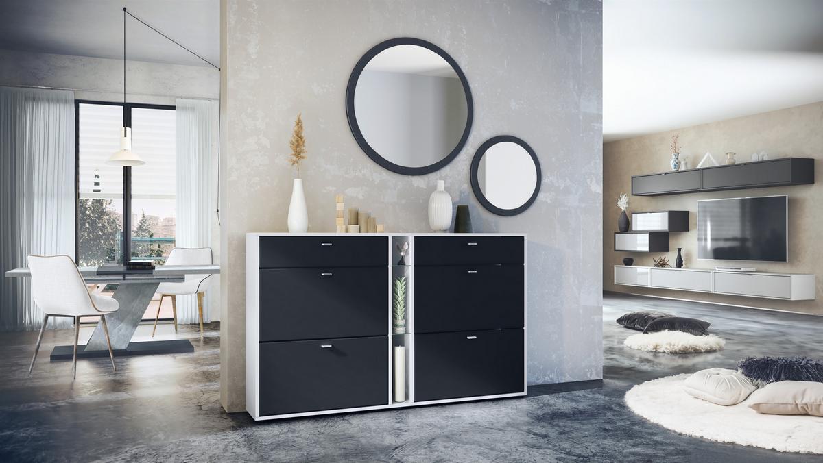 GARDEROBE Florence Schwarz matt - Schwarz, Holzwerkstoff (155.5/200/28cm) - Vladon