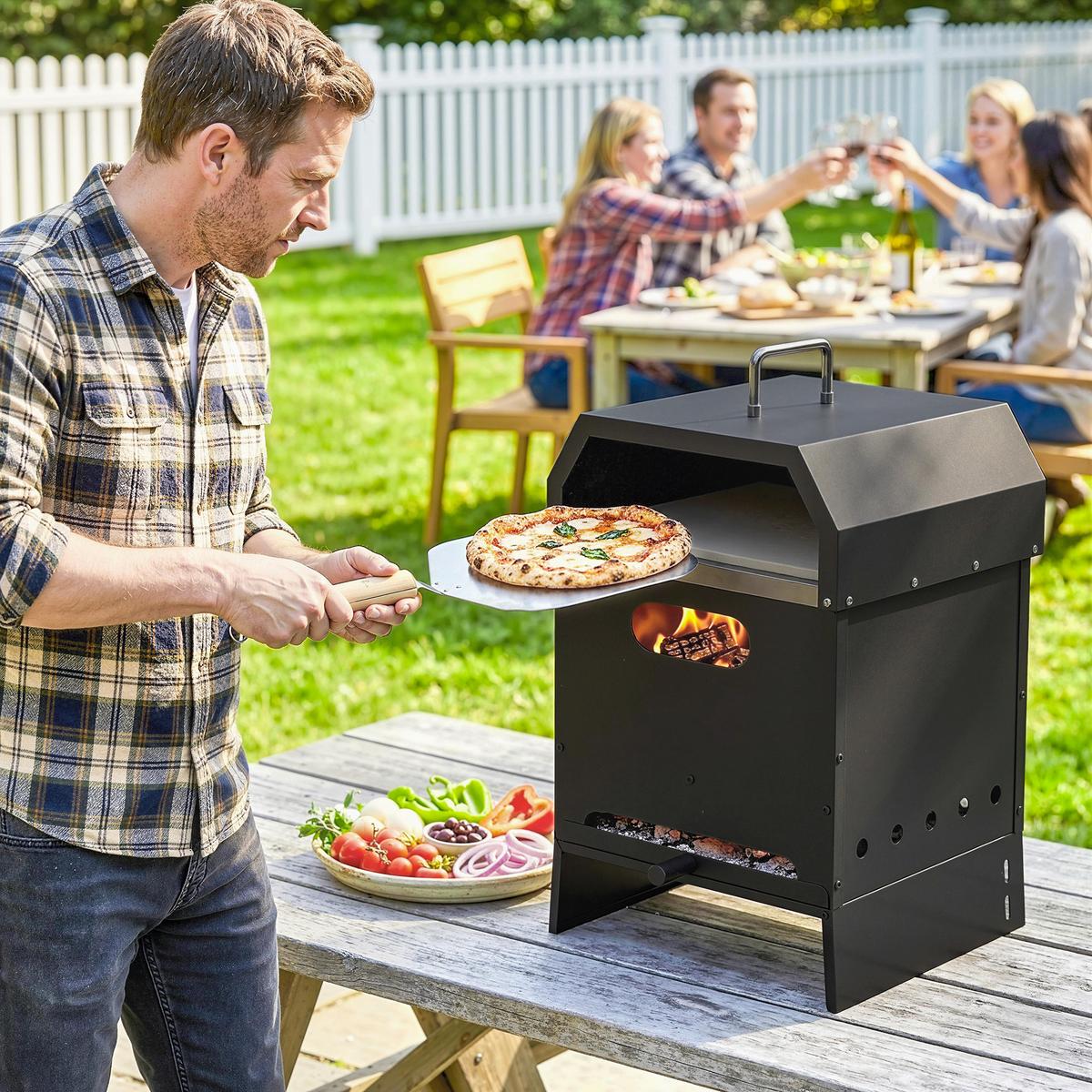 PIZZAOFEN aus Metall & Edelstahl Schwarz - Schwarz, Metall (37.5/53.5/40cm) - Outsunny