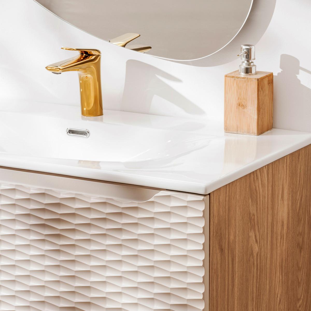 DOPPELWASCHTISCH 120cm Elora Beige und Holz - Braun, Holzwerkstoff (120/57/46cm) - Petits-meubles