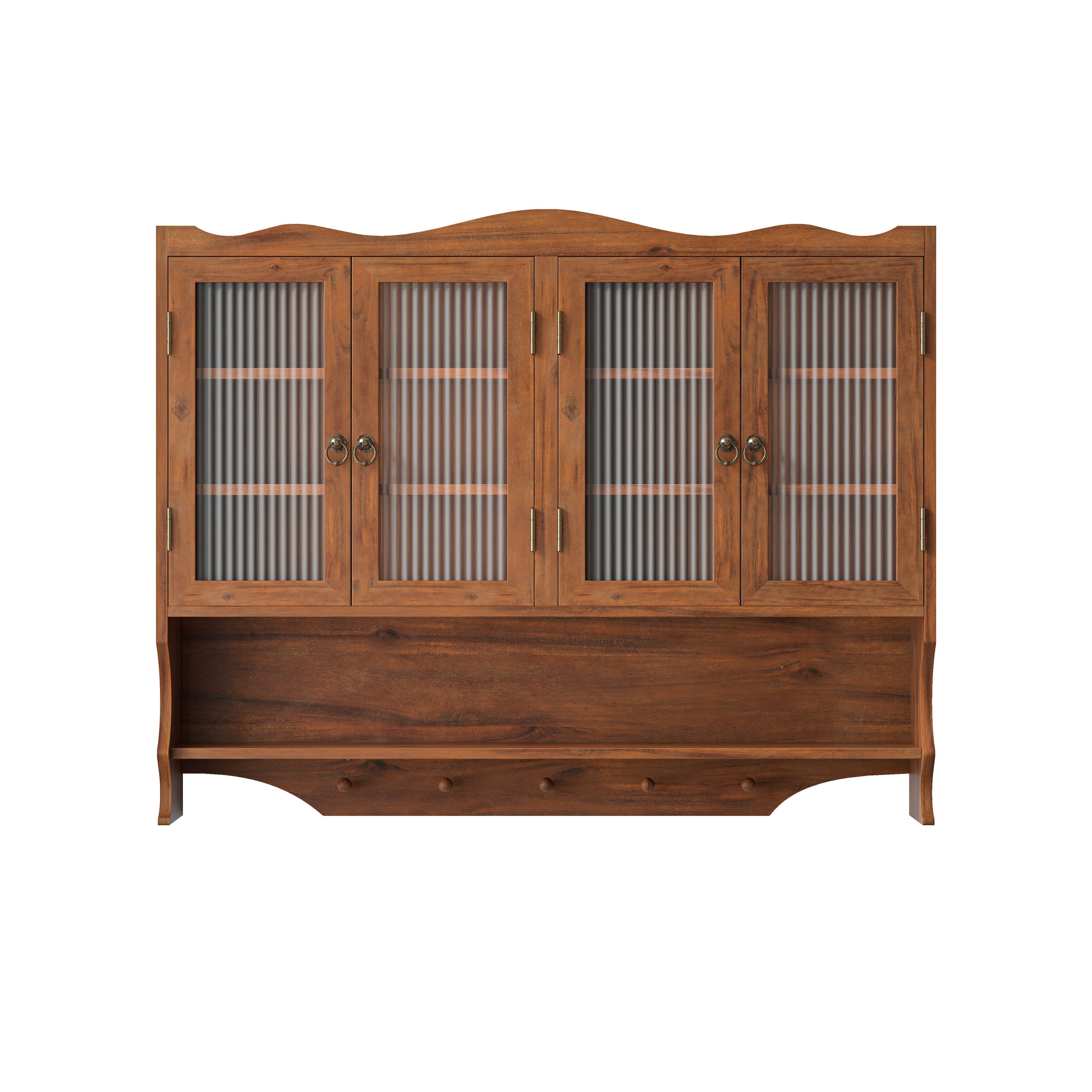 WANDSCHRANK Massivholz Braun 4 Glastüren 3 Ebenen & Hakenleiste 100cm - Braun, Holz/Holzwerkstoff (100/80/20cm) - Urban Meuble