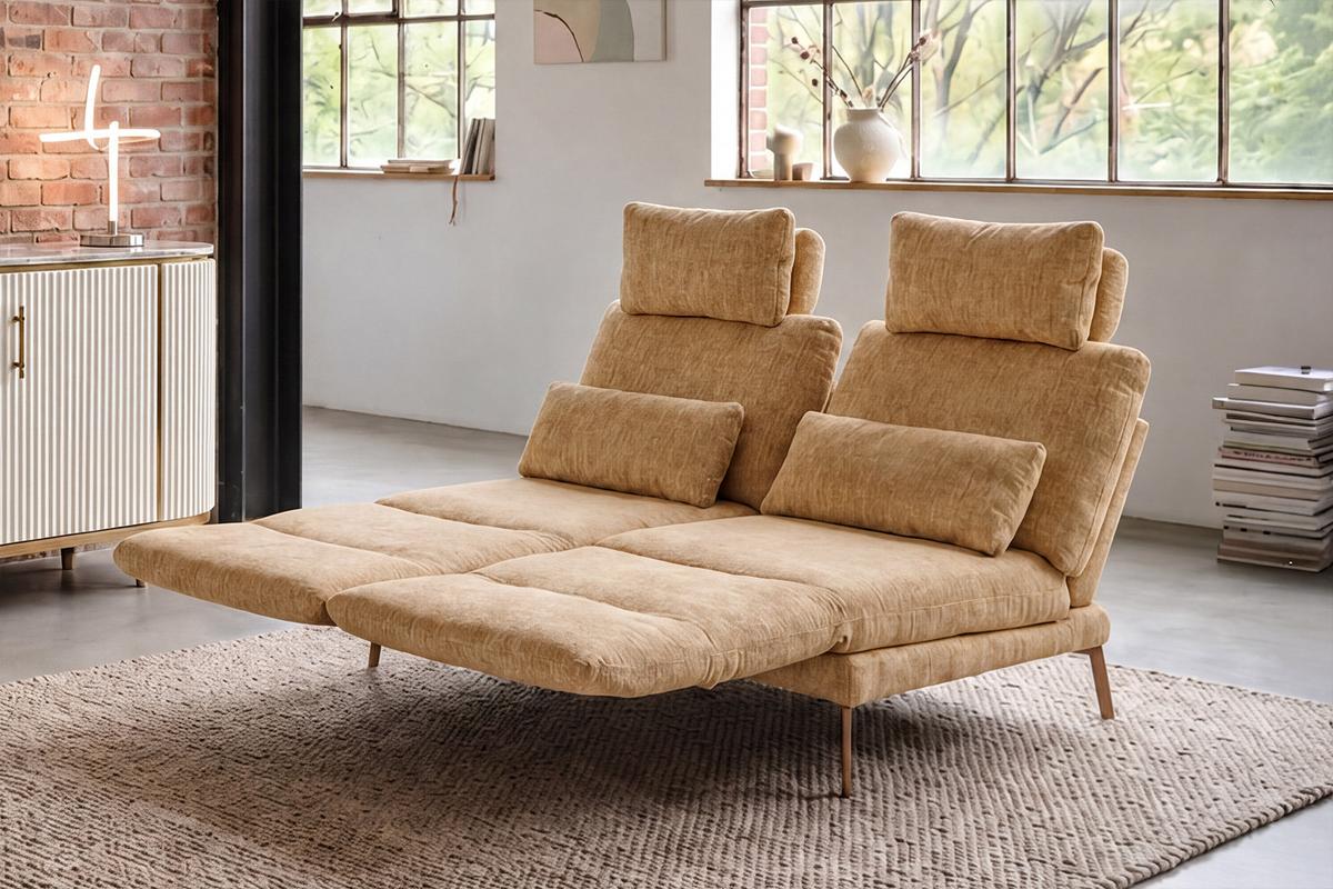 SOFA HOLLY Gelb Flachgewebe - Gelb/Braun, Textil/Metall (176/90/92cm) - KAWOLA