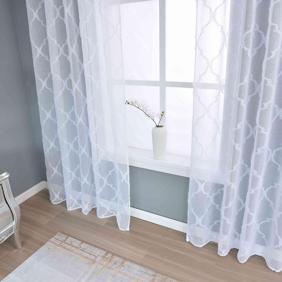 GARDINE VALENCIA HxB 245x145 cm Natur Lacework - Weiß, Textil (145/245cm)