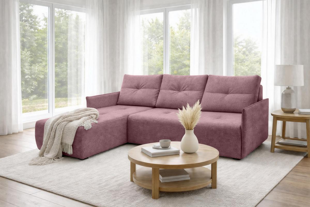 ECKSOFA L Form Damascus Rosa 212/143/88 cm Links mit Schlaffunktion - Schwarz/Rosa, Kunststoff/Textil (143/212cm) - AX Living
