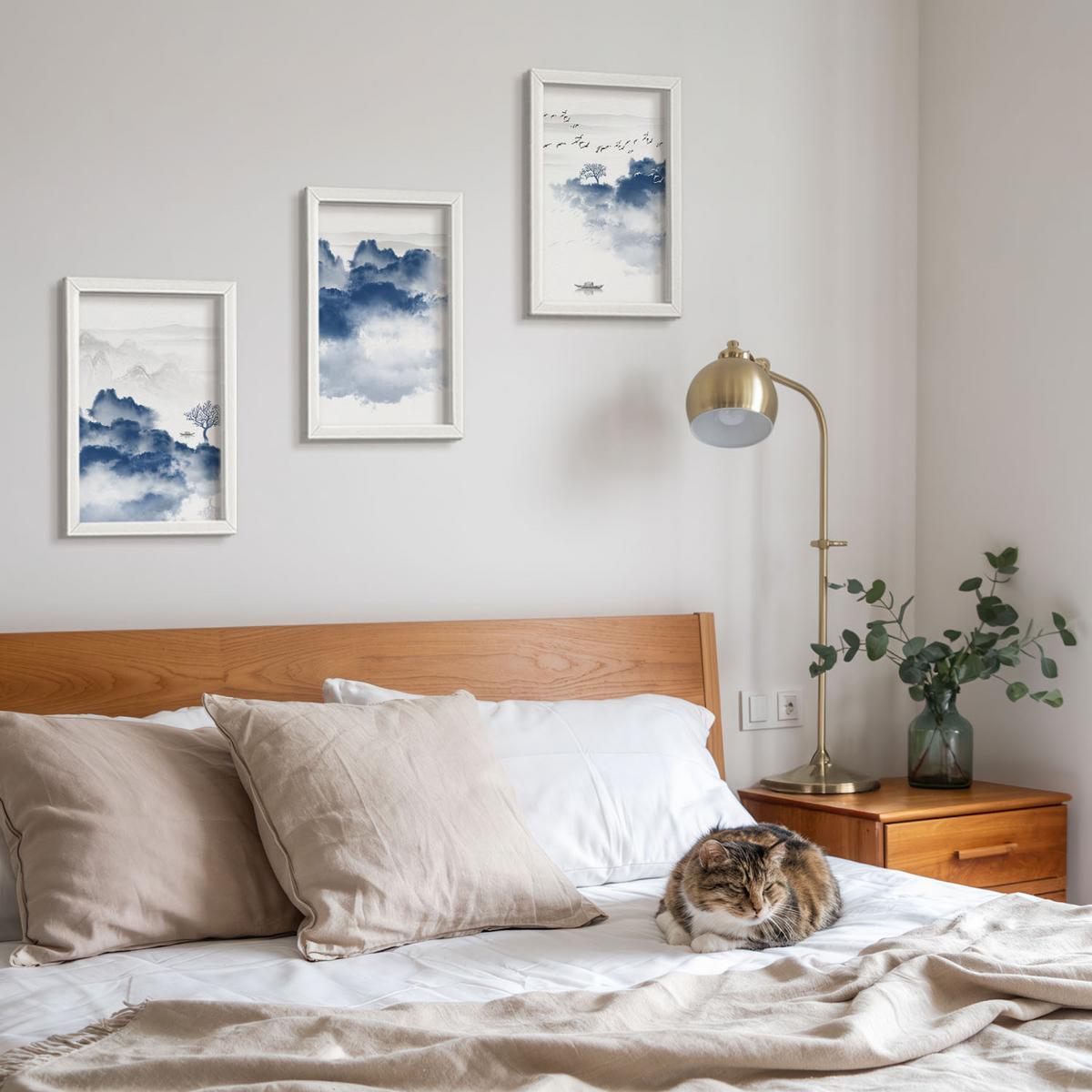 BILDER SET 3er Set - 20x30 cm Weißer Rahmen - Berge, Wolken, Bäume, Vögel - Weiß, Kunststoff (20/30cm) - TULUP