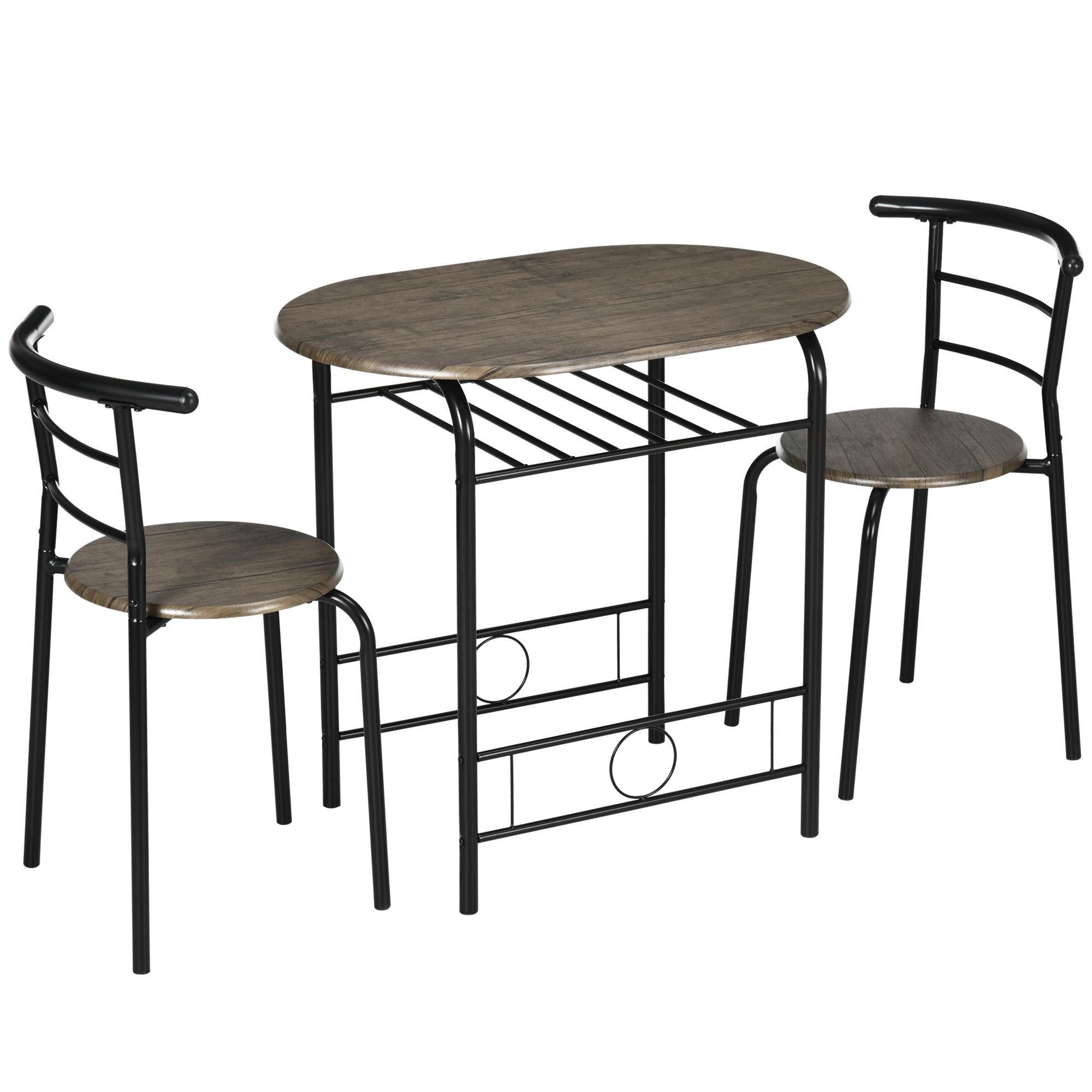 ESSGRUPPE, 3 TLG. Tischgruppe, Küchentisch mit Ablagefach, Esszimmergruppe - Schwarz, Kunststoff (53/74.5/80cm) - HOMCOM