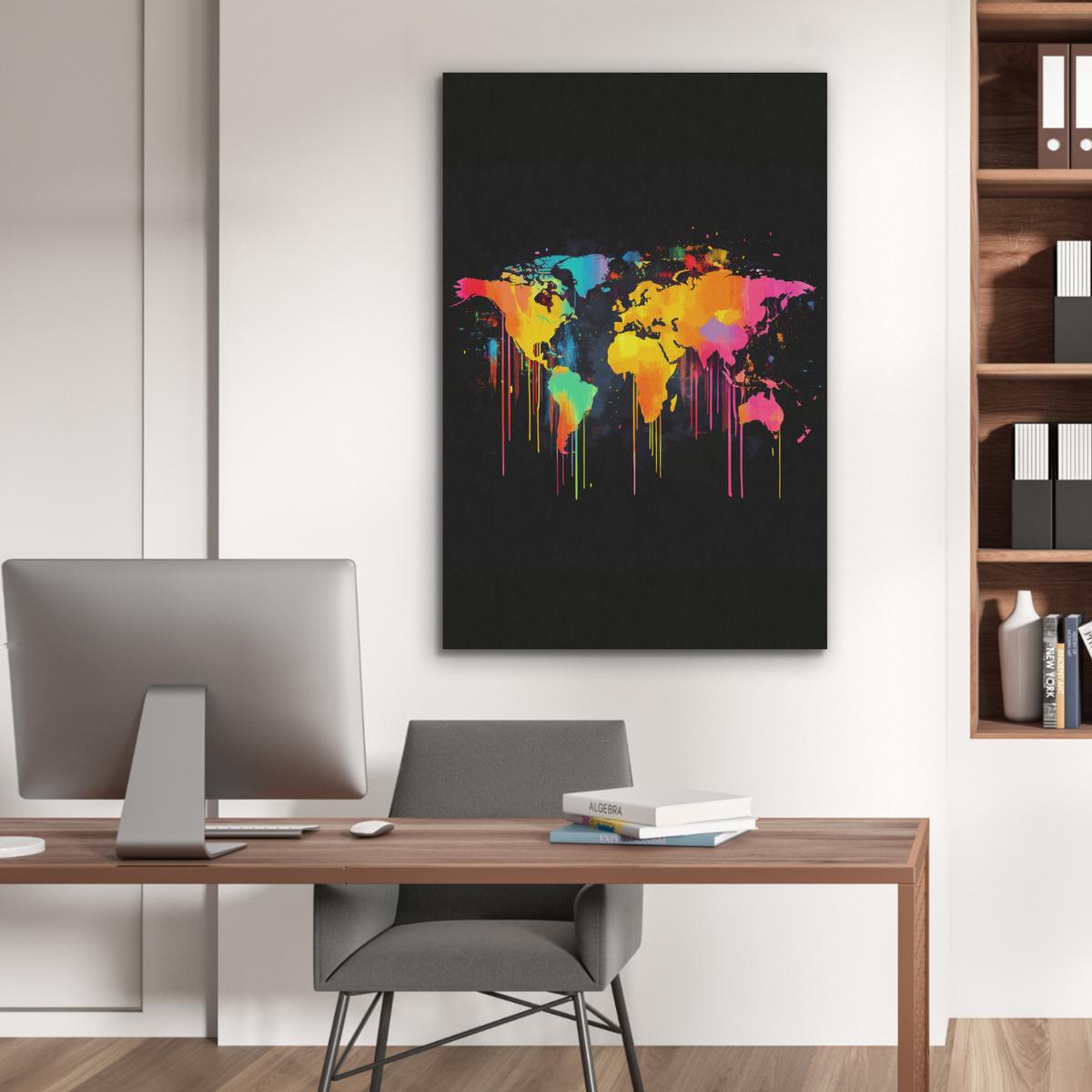 AKUSTIKBILD Weltkarte - Farbe - Bunt - Graffiti - Welt Wanddeko 70x100 cm - Multicolor, Textil (70/100/0.9cm) - MuchoWow