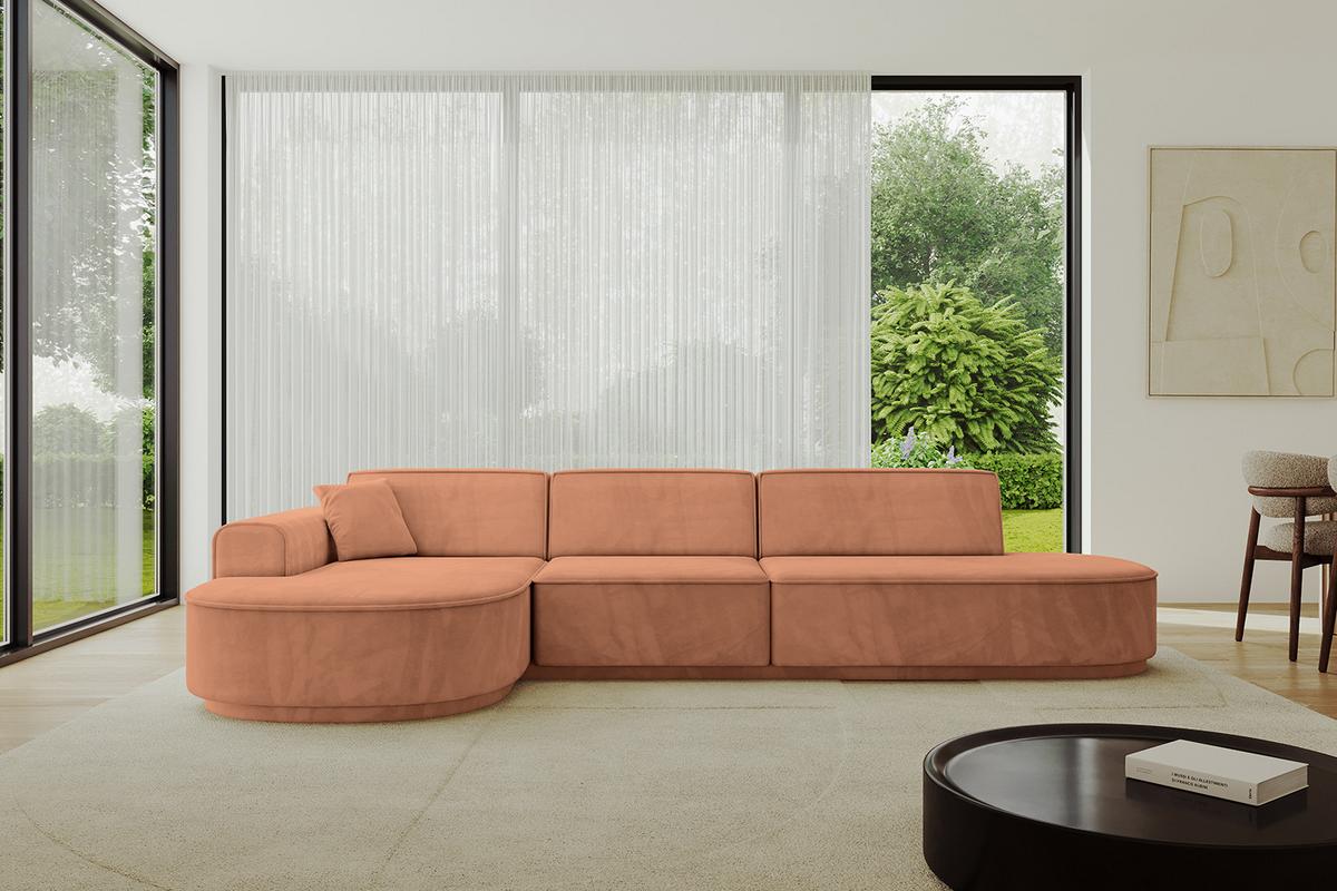 ECKSOFA Ottomane Links MARI-L2-v3 - 328x171x83 cm Orange Velours - Schwarz/Orange, Holzwerkstoff/Kunststoff (328/171cm) - ALTDECOR