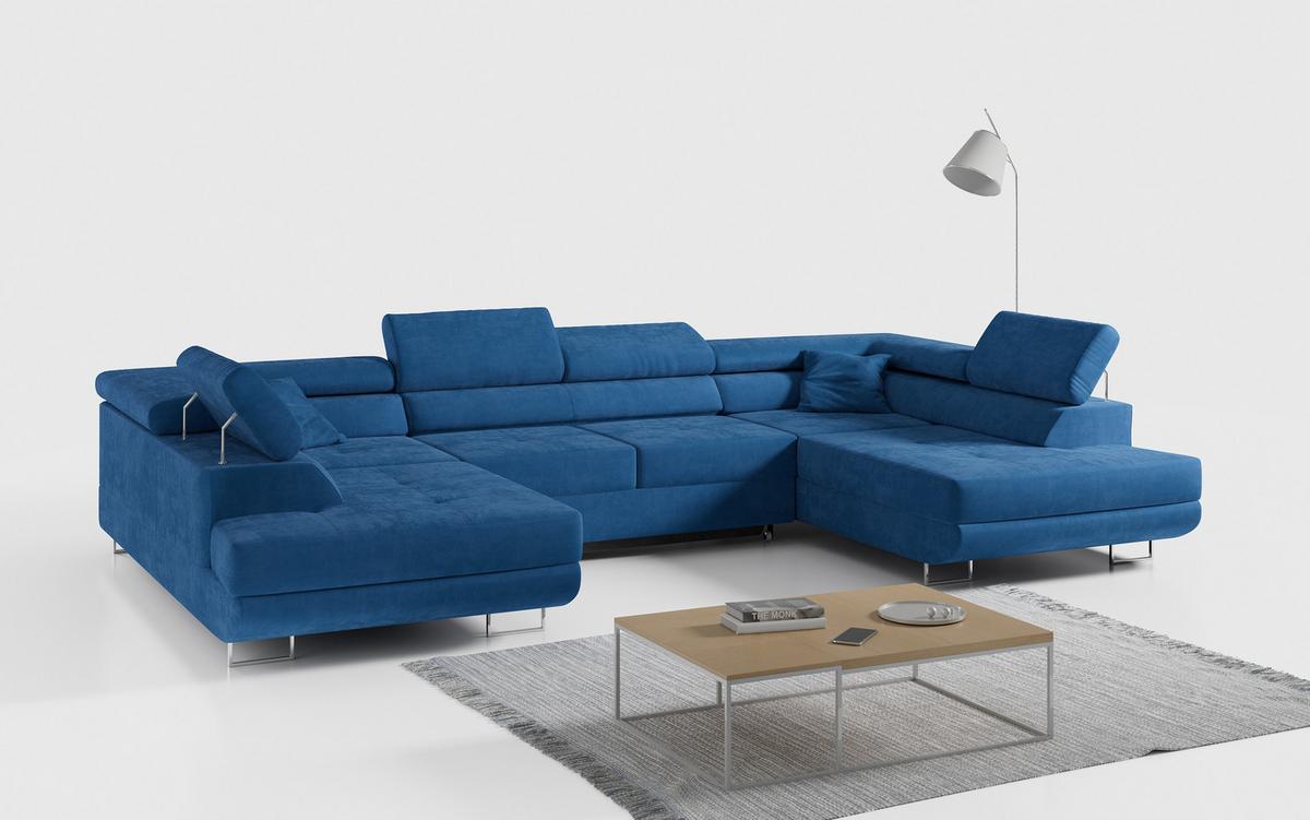 WOHNLANDSCHAFT GUSTAW U Dunkelblau Velvet - Türkis/Silberfarben, Textil/Metall (340/55/205cm) - MKS