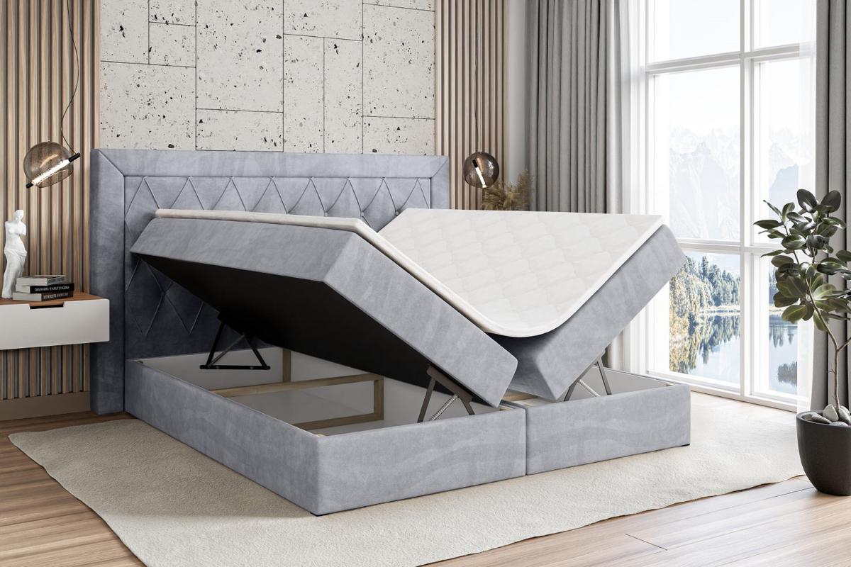 BOXBETT mit H4-Matratze und Lattenrost - NOEL - 140x200 Hellgrau - Hellgrau, Holzwerkstoff (140/200cm) - ALTDECOR