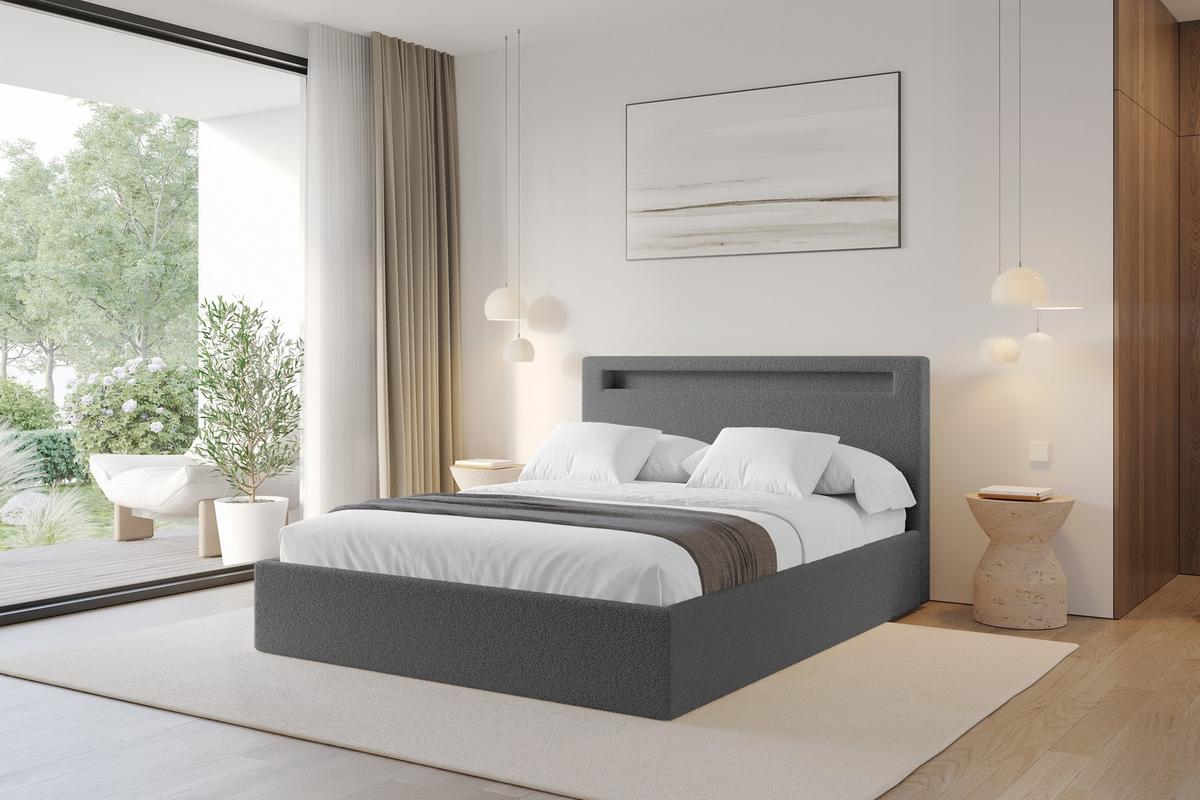 POLSTERBETT mit Bettkasten und Lattenrost, Bett mit Matratze H3/H4 - GOLA 140x200 Grau - Schieferfarben, Holzwerkstoff/Textil (140/200cm) - ALTDECOR